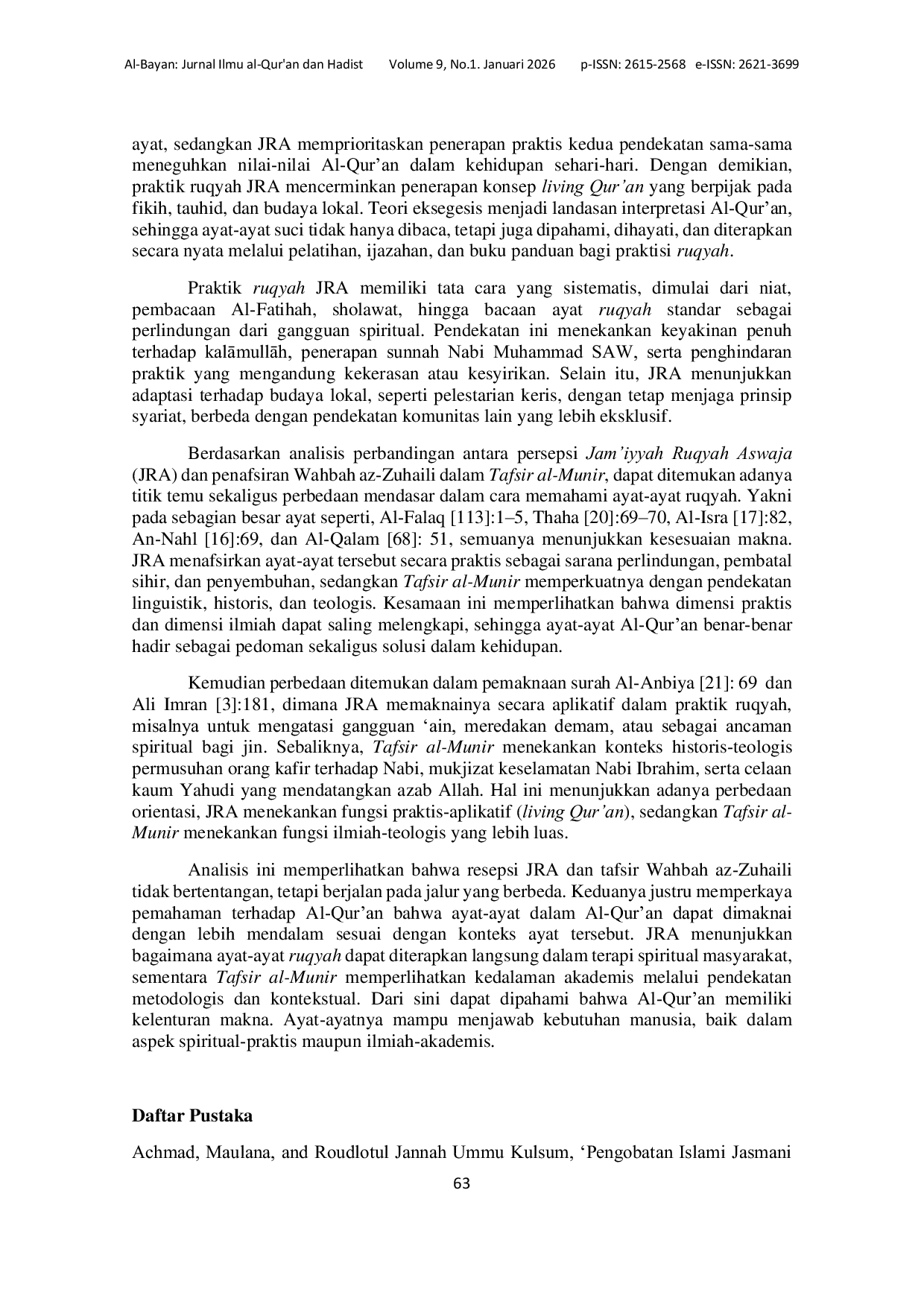 JURIS Penafsiran Ayat Ayat Doa Ruqyah Jam Iyyah Ruqyah Aswaja JRA Kajian Tafsir Al Munir Karya Wahbah Az Zuhaili