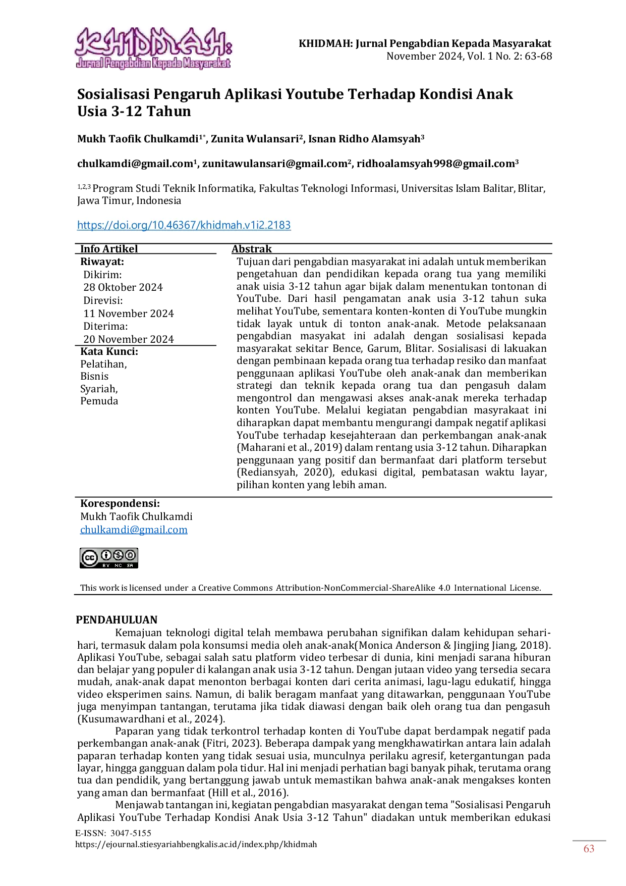 JURIS Sosialisasi Pengaruh Aplikasi Youtube Terhadap Kondisi Anak Usia 3 12 Tahun