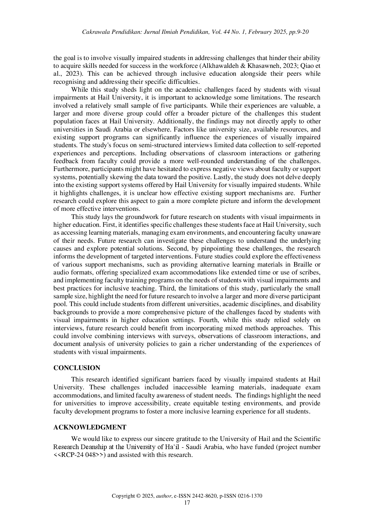 juris Academic challenges of visually impaired students at Hail University