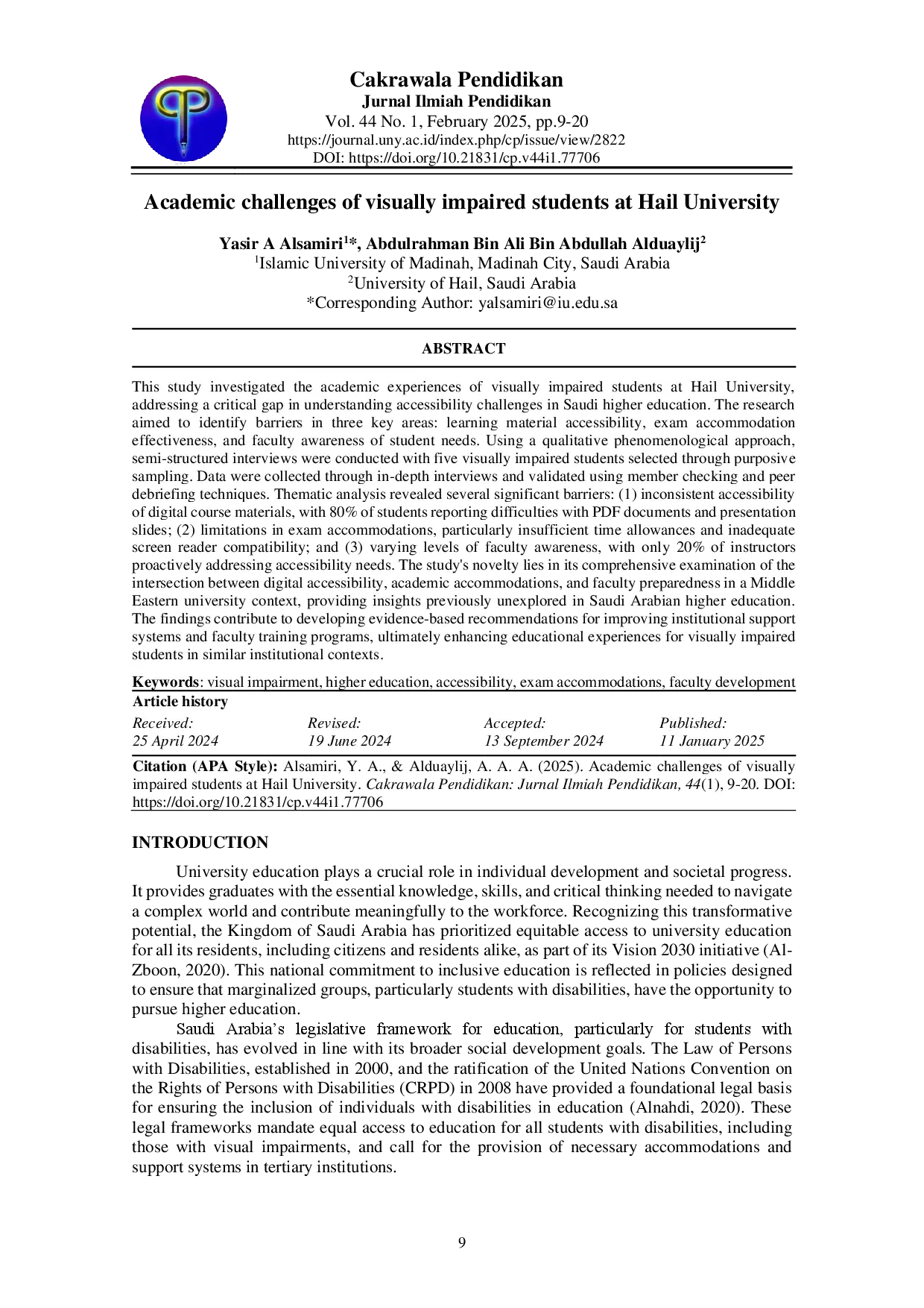 juris Academic challenges of visually impaired students at Hail University