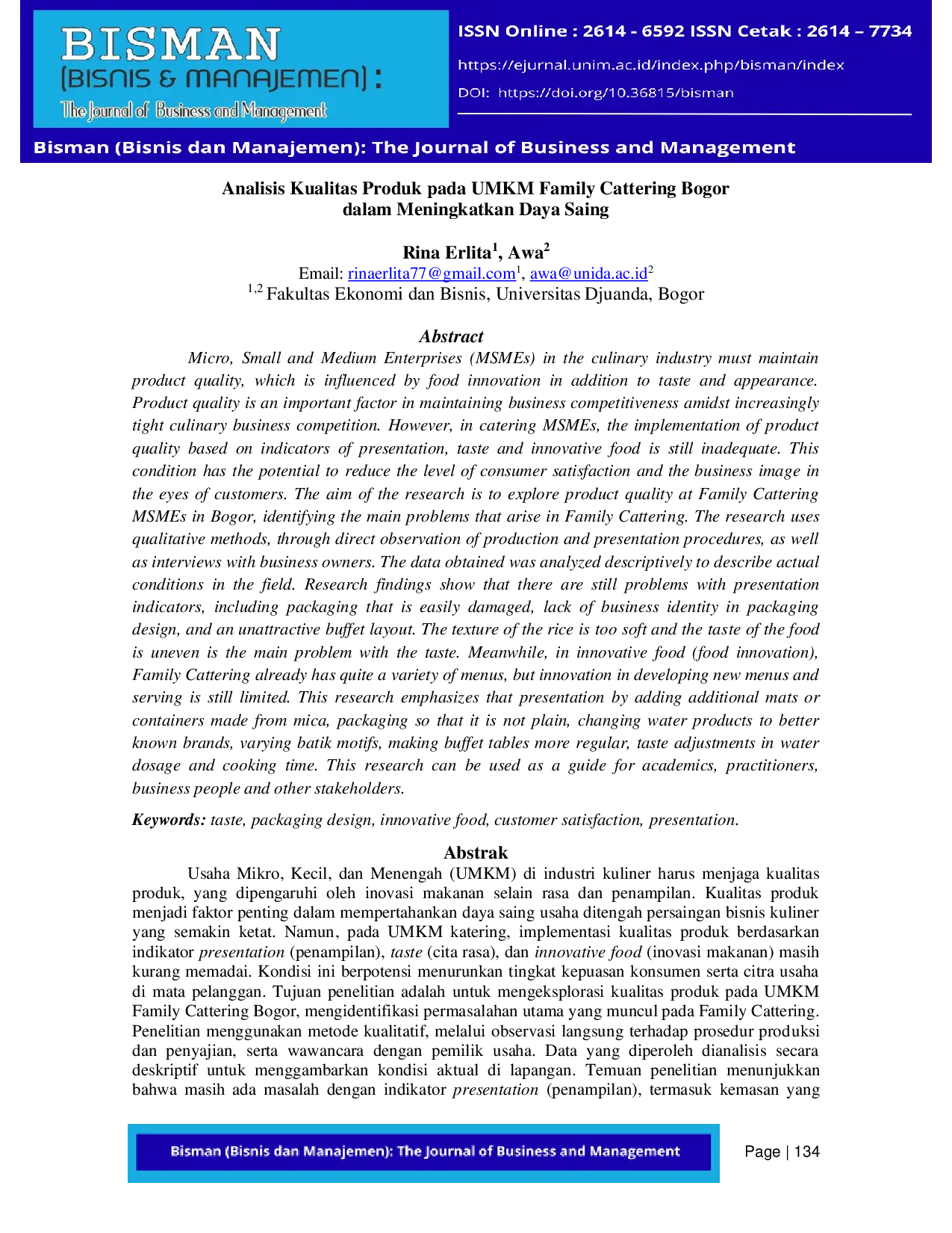 JURIS Analisis Kualitas Produk pada UMKM Family Cattering Bogor dalam Meningkatkan Daya Saing