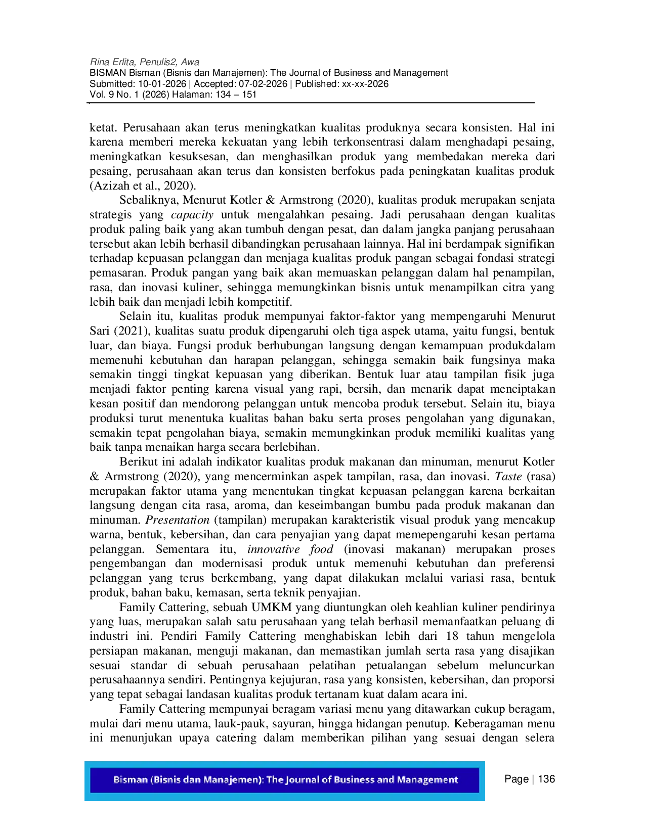 JURIS Analisis Kualitas Produk pada UMKM Family Cattering Bogor dalam Meningkatkan Daya Saing