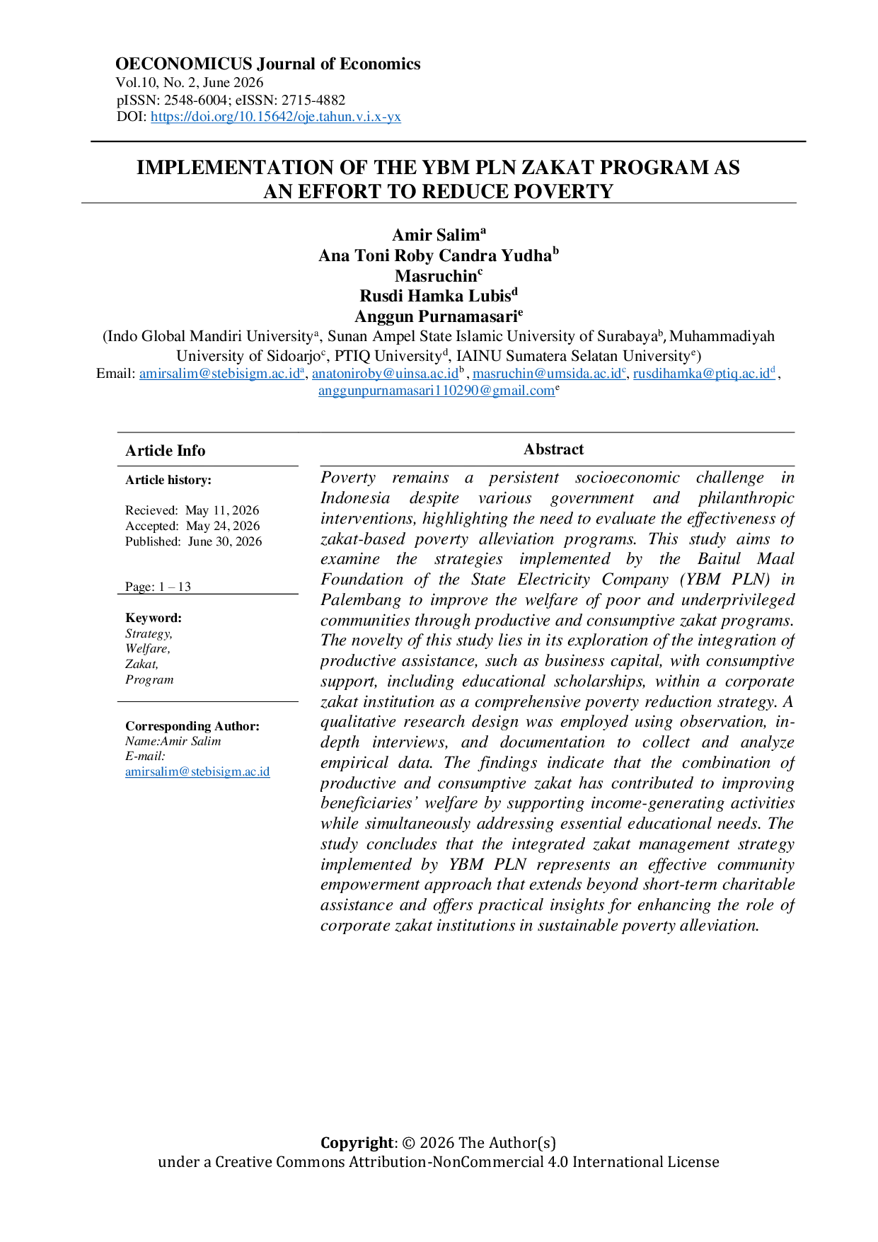 JURIS IMPLEMENTATION OF THE YBM PLN ZAKAT PROGRAM AS AN EFFORT TO REDUCE POVERTY
