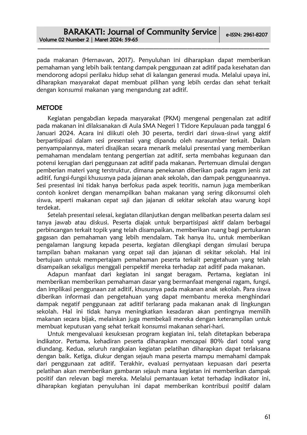 JURIS Edukasi Praktis Mencegah Dampak Buruk Zat Aditif pada Jajanan Anak SMA Negeri 1 Tidore Kepulauan