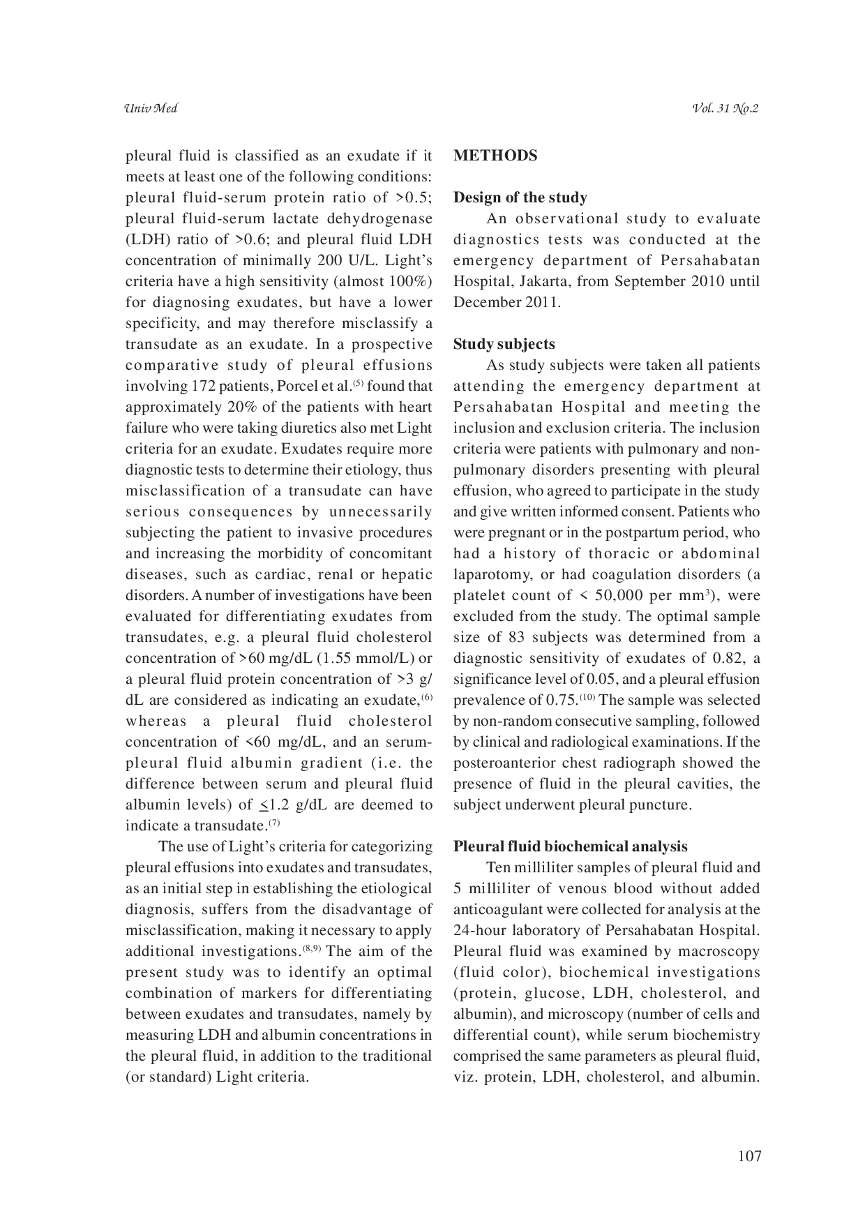 JURIS Validity of pleural lactate dehydrogenase measurements in assessment of pleural effusions