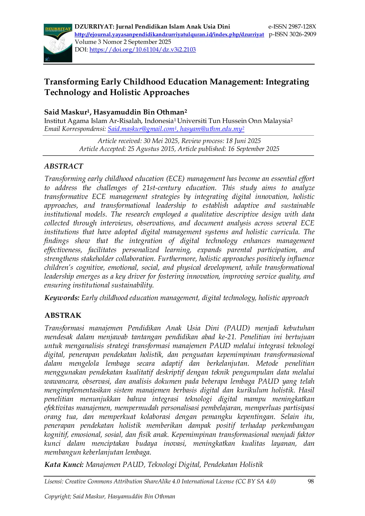 JURIS Transforming Early Childhood Education Management Integrating Technology and Holistic Approaches