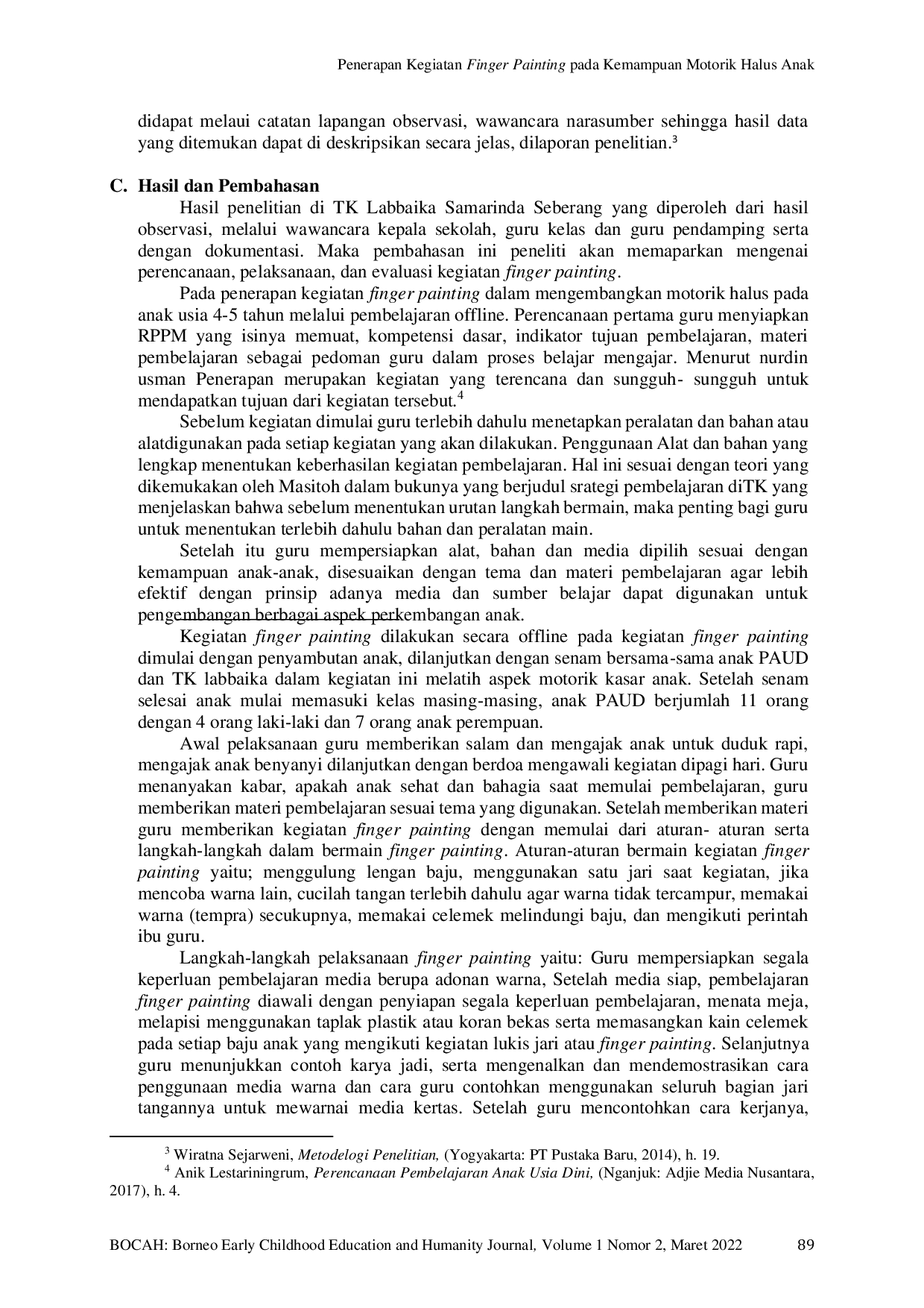 JURIS Penerapan Kegiatan Finger painting pada Kemampuan Motorik Halus