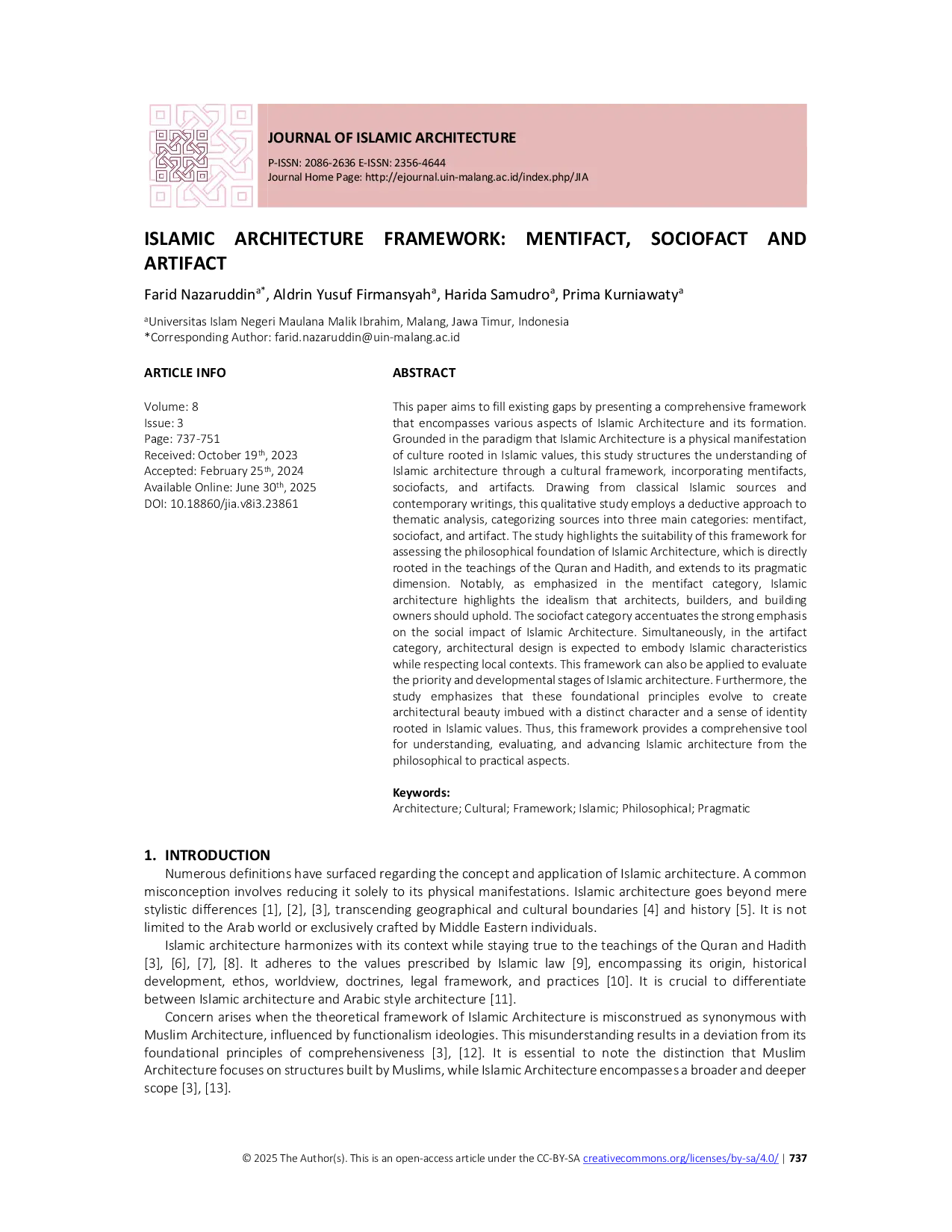 JURIS Islamic Architecture Framework Mentifact Sociofact and Artifact