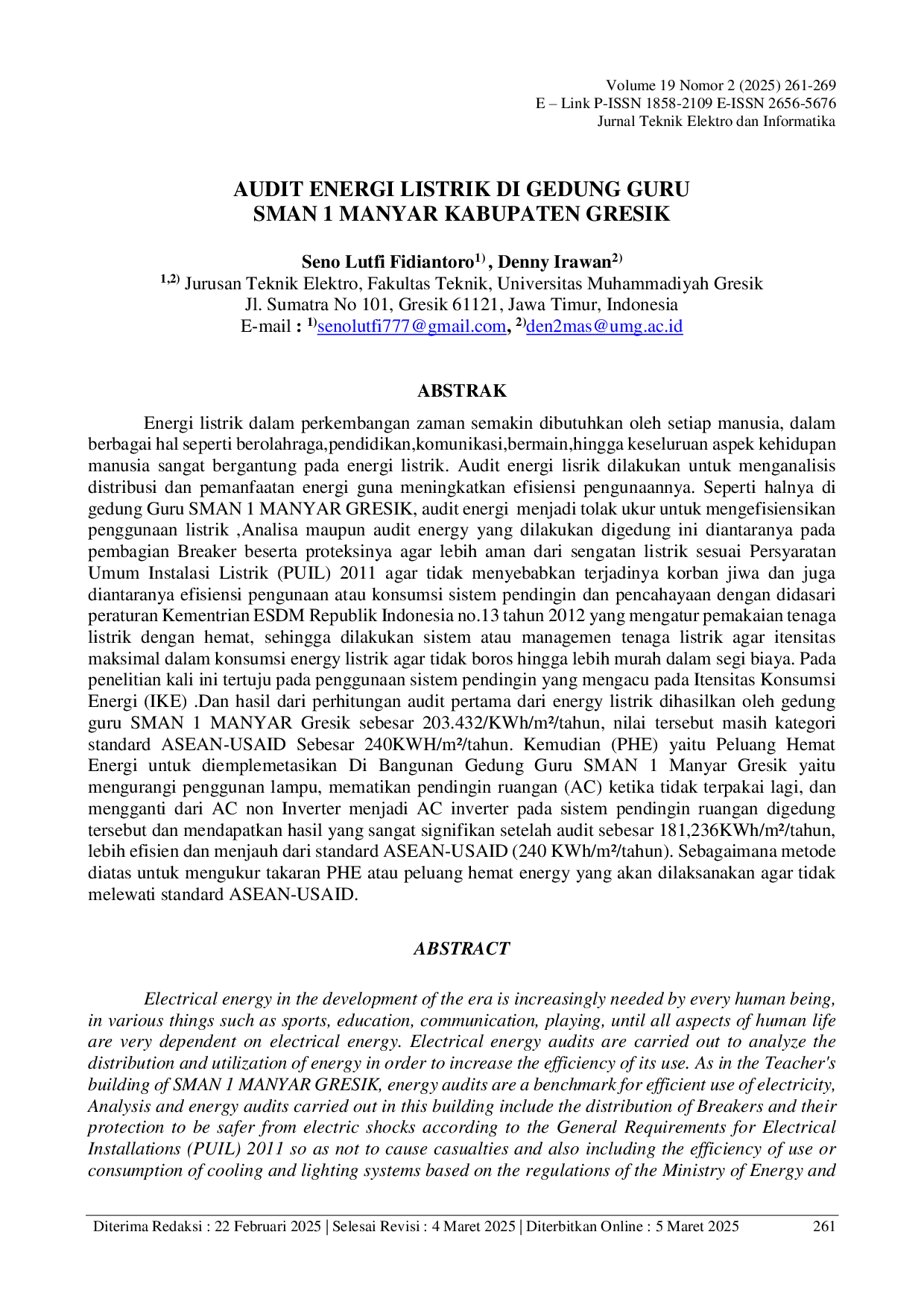 JURIS Audit Energi Listrik di Gedung Guru SMAN 1 Manyar Kabupaten Gresik