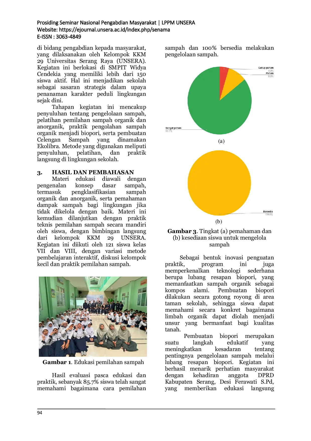 JURIS Edukasi dan Praktik Pengelolaan Sampah di SMPIT Widya Cendekia sebagai Upaya Pembentukan Karakter Peduli Lingkungan
