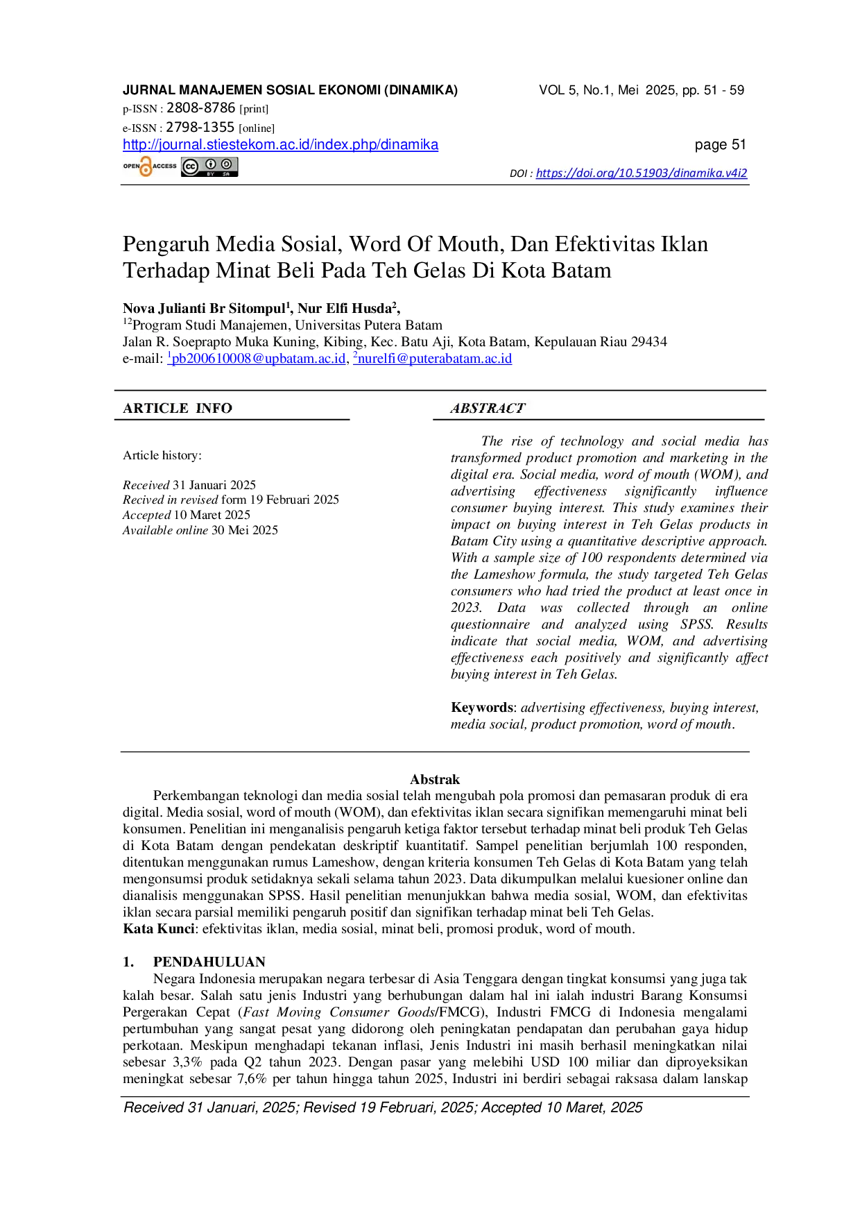 JURIS Pengaruh Media Sosial Word Of Mouth Dan Efektivitas Iklan Terhadap Minat Beli Pada Teh Gelas Di Kota Batam