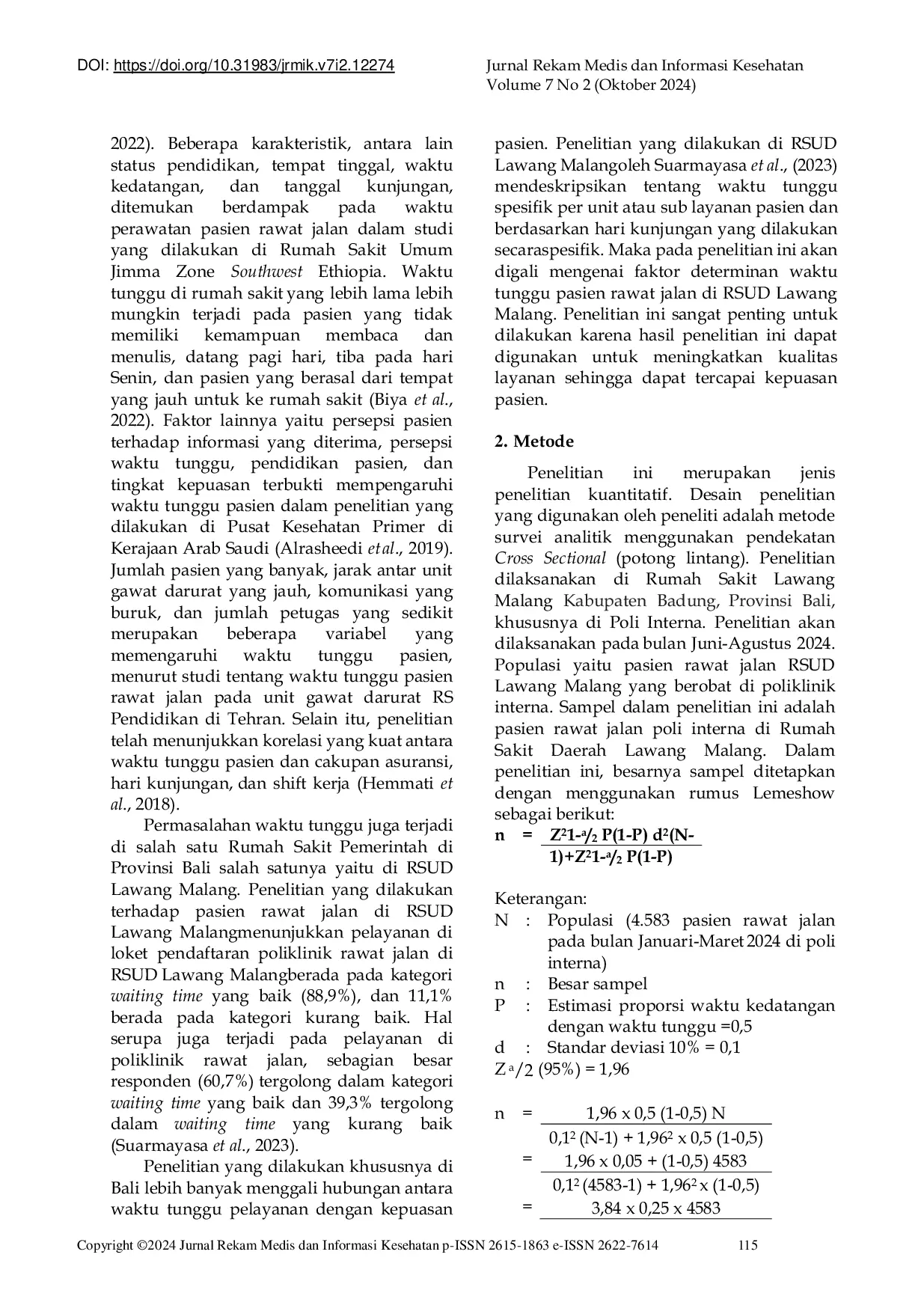 JURIS Determinants of Outpatient Waiting Time at Lawang Malang Hospital