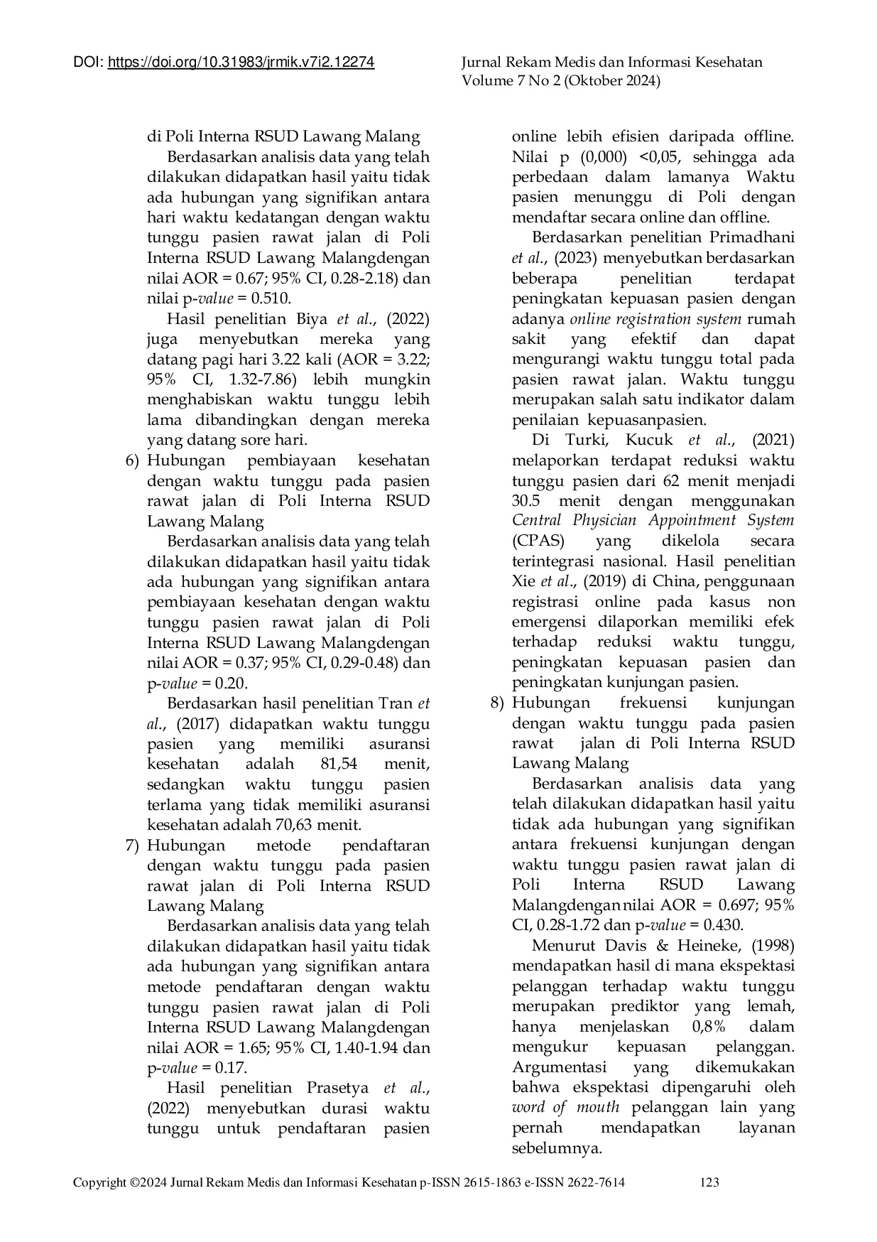 JURIS Determinants of Outpatient Waiting Time at Lawang Malang Hospital