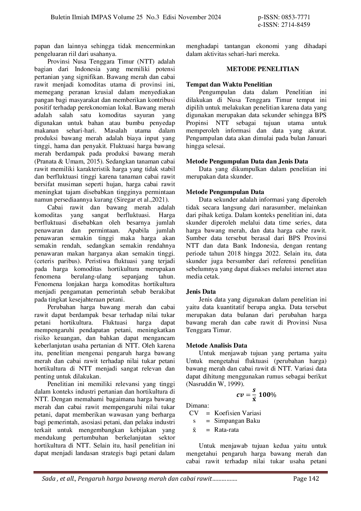JURIS Pengaruh Harga Bawang Merah Dan Cabai Rawit Terhadap Nilai Tukar Petani Hortikultura Di Nusa Tenggara Timur