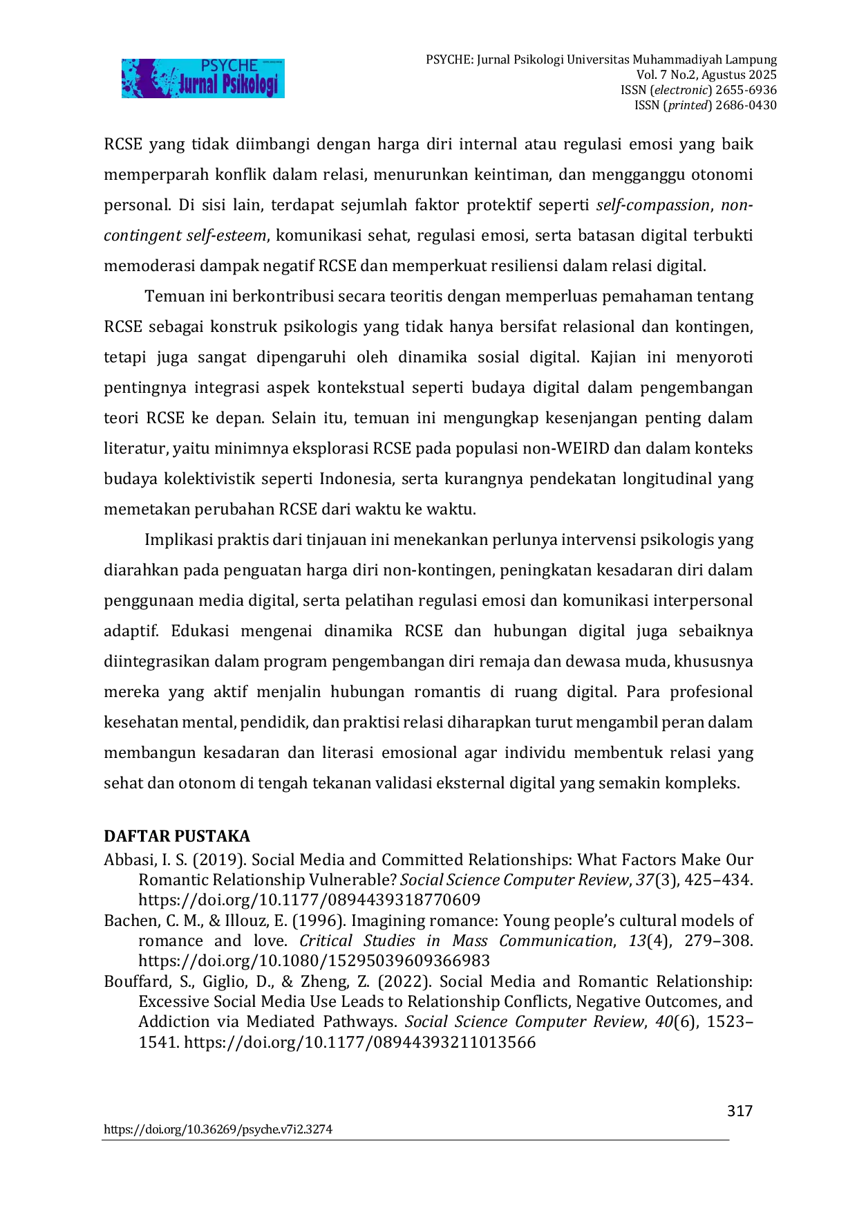 JURIS Ketika Self Esteem Bergantung Pada Cinta Sebuah Tinjauan Sistematis Tentang Relationship Contingent Self Esteem Di Era Digital