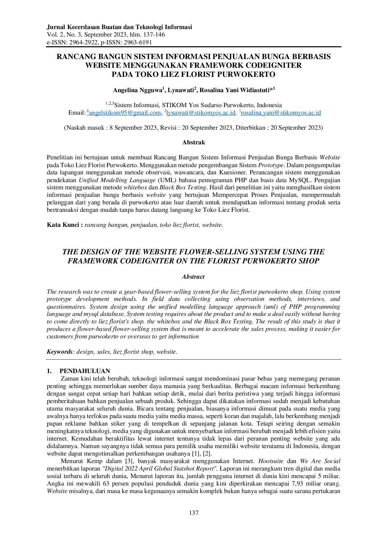 juris Rancang Bangun Sistem Informasi Penjualan Bunga Berbasis Website Menggunakan Framework Codeigniter Pada Toko Liez Florist Purwokerto