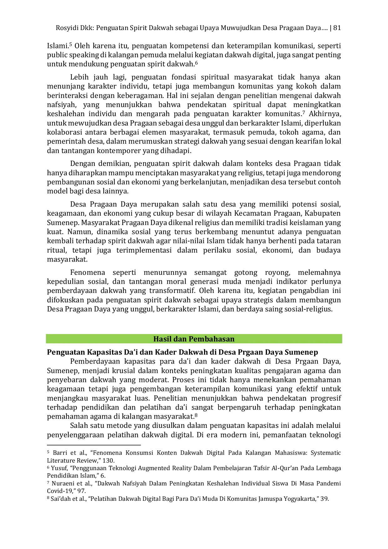 JURIS Penguatan Spirit Dakwah sebagai Upaya Mewujudkan Desa Pragaan Daya Unggul dan Berkarakter Islami