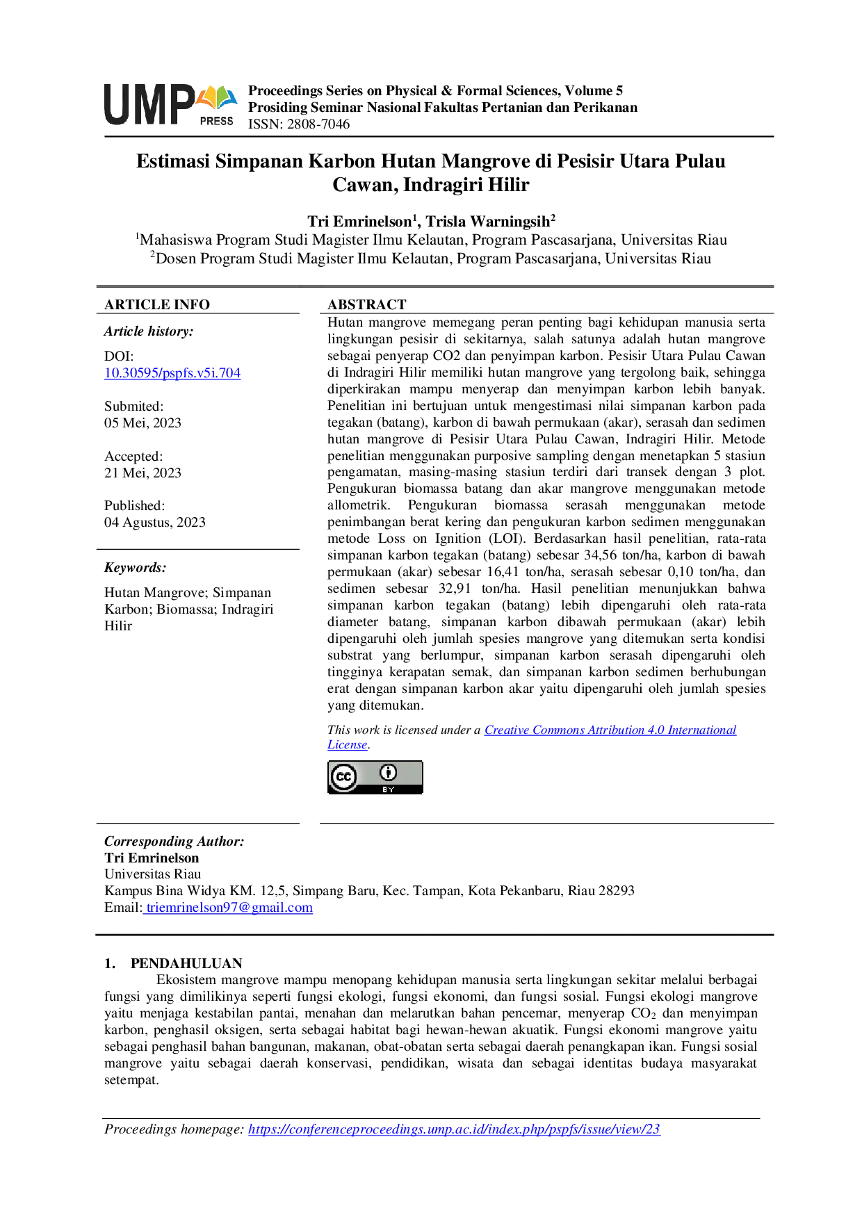 JURIS Estimasi Simpanan Karbon Hutan Mangrove di Pesisir Utara Pulau Cawan Indragiri Hilir