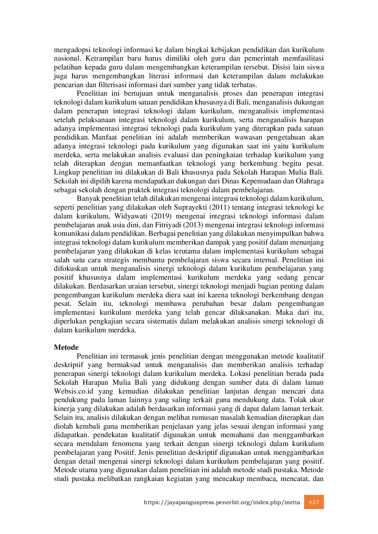 JURIS Sinergi Teknologi dalam Kurikulum Pembelajaran yang Positif Studi pada Sekolah Harapan Mulia Bali