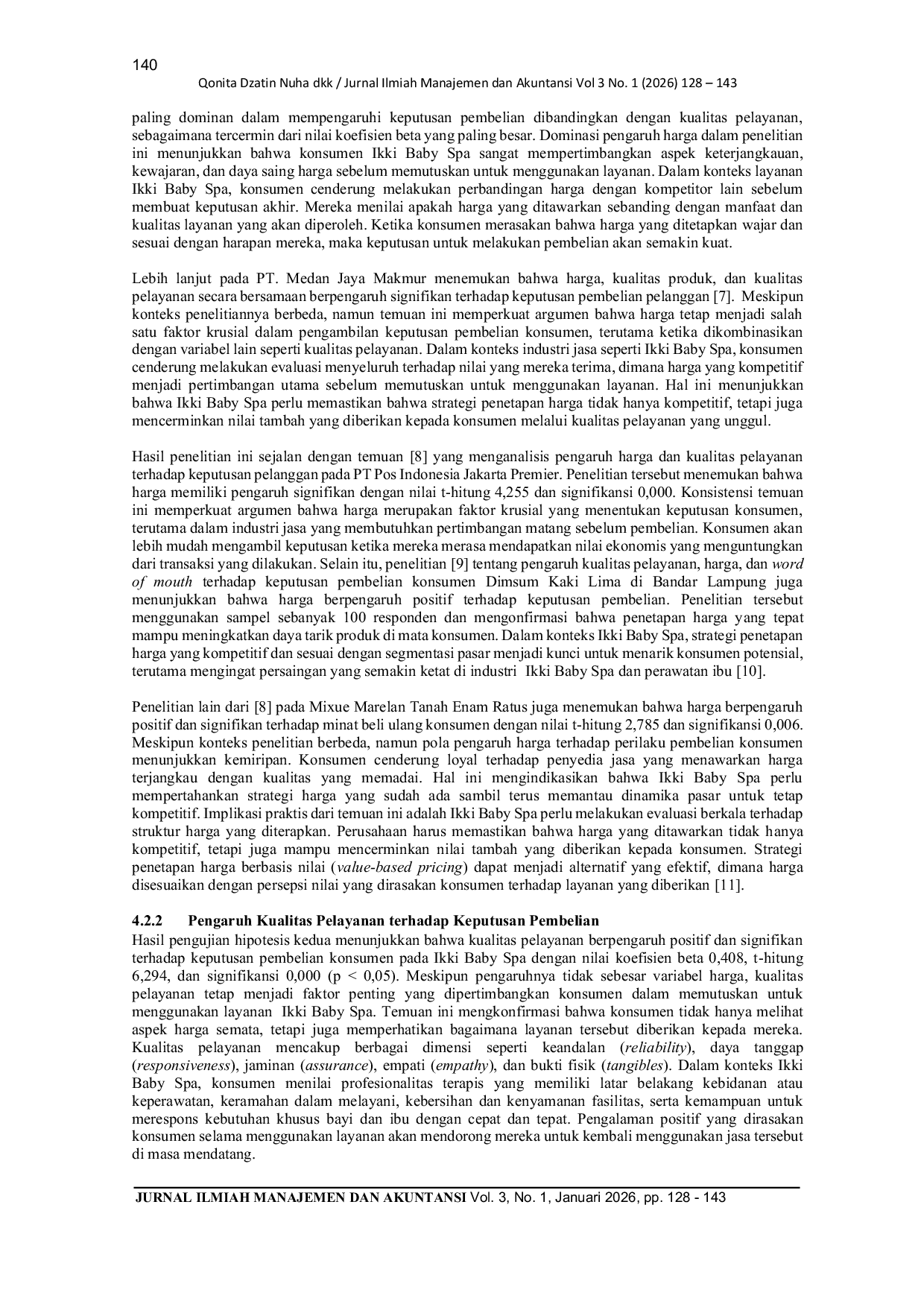 JURIS Pengaruh Harga dan Kualitas Pelayanan terhadap Keputusan Pembelian Konsumen pada Ikki Baby Spa