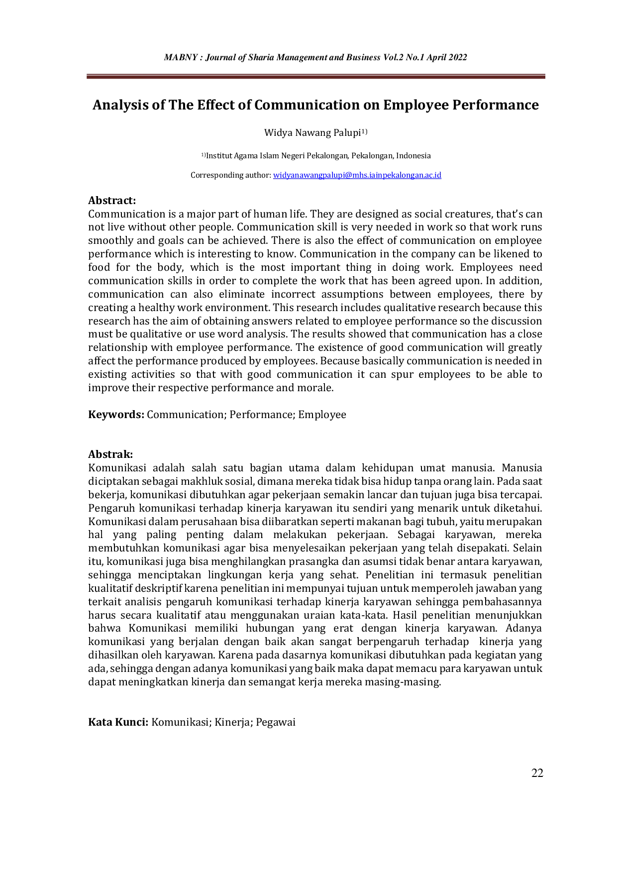 JURIS Analysis of The Effect of Communication on Employee Performance