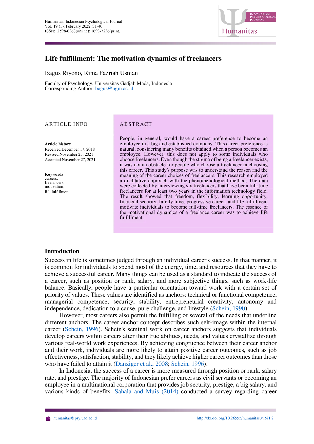 JURIS Life fulfillment The motivation dynamics of freelancers