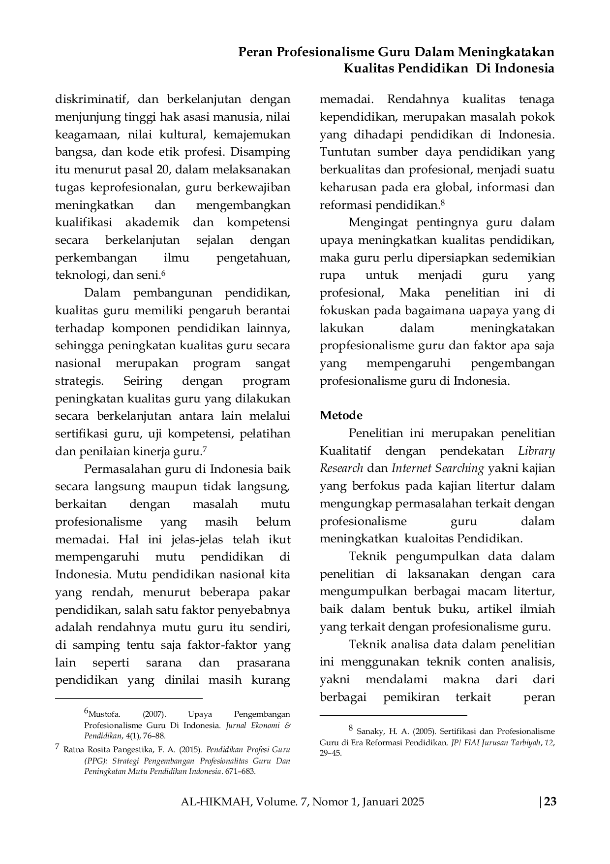 JURIS Peran Profesionalisme Guru Dalam Meningkatakan Kualitas Pendidikan Di Indonesia