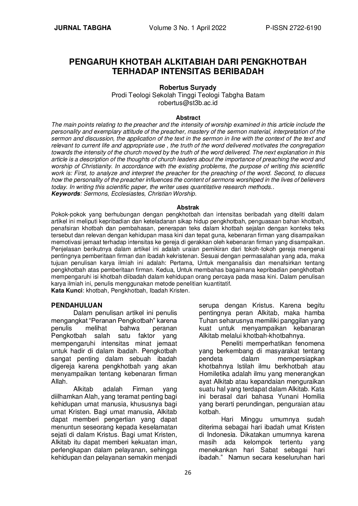 JURIS Pengaruh Khotbah AlkitabiaH Dari Pengkhotbah Terhadap Intensitas Beribadah
