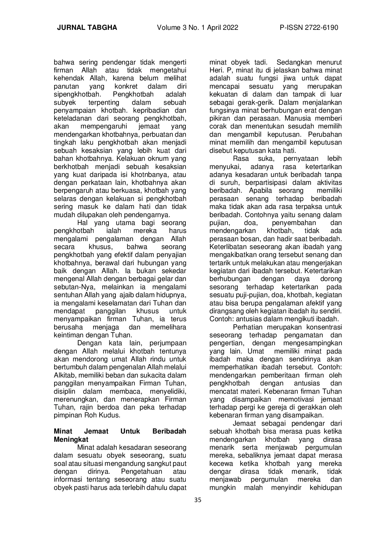 JURIS Pengaruh Khotbah AlkitabiaH Dari Pengkhotbah Terhadap Intensitas Beribadah