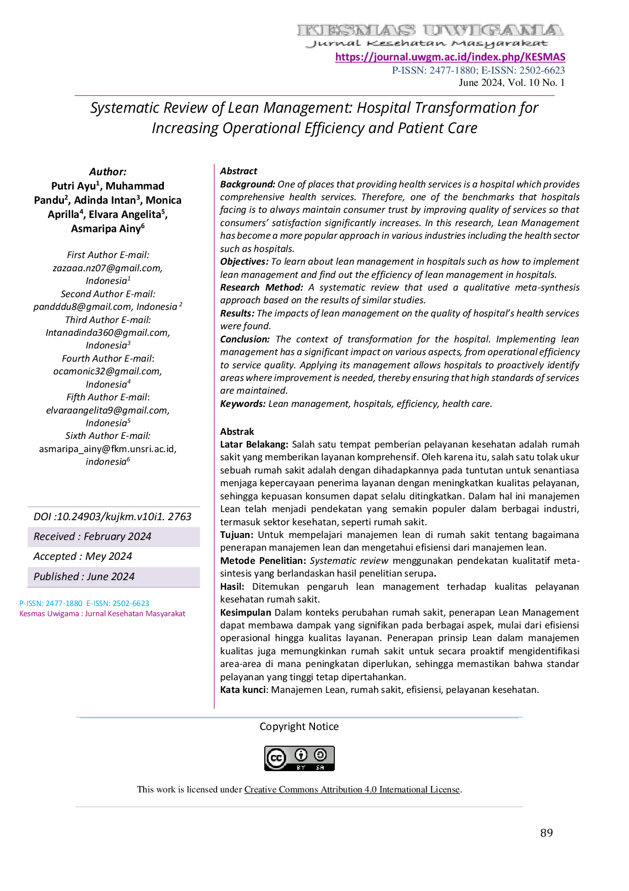 JURIS Systematic Review of Lean Management Hospital Transformation for Increasing Operational Efficiency and Patient Care