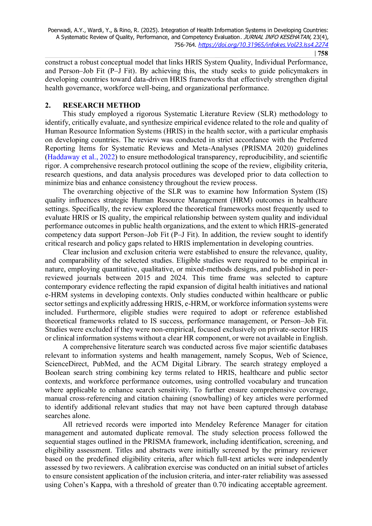 JURIS Integration of Health Information Systems in Developing Countries A Systematic Review of Quality Performance and Competency Evaluation
