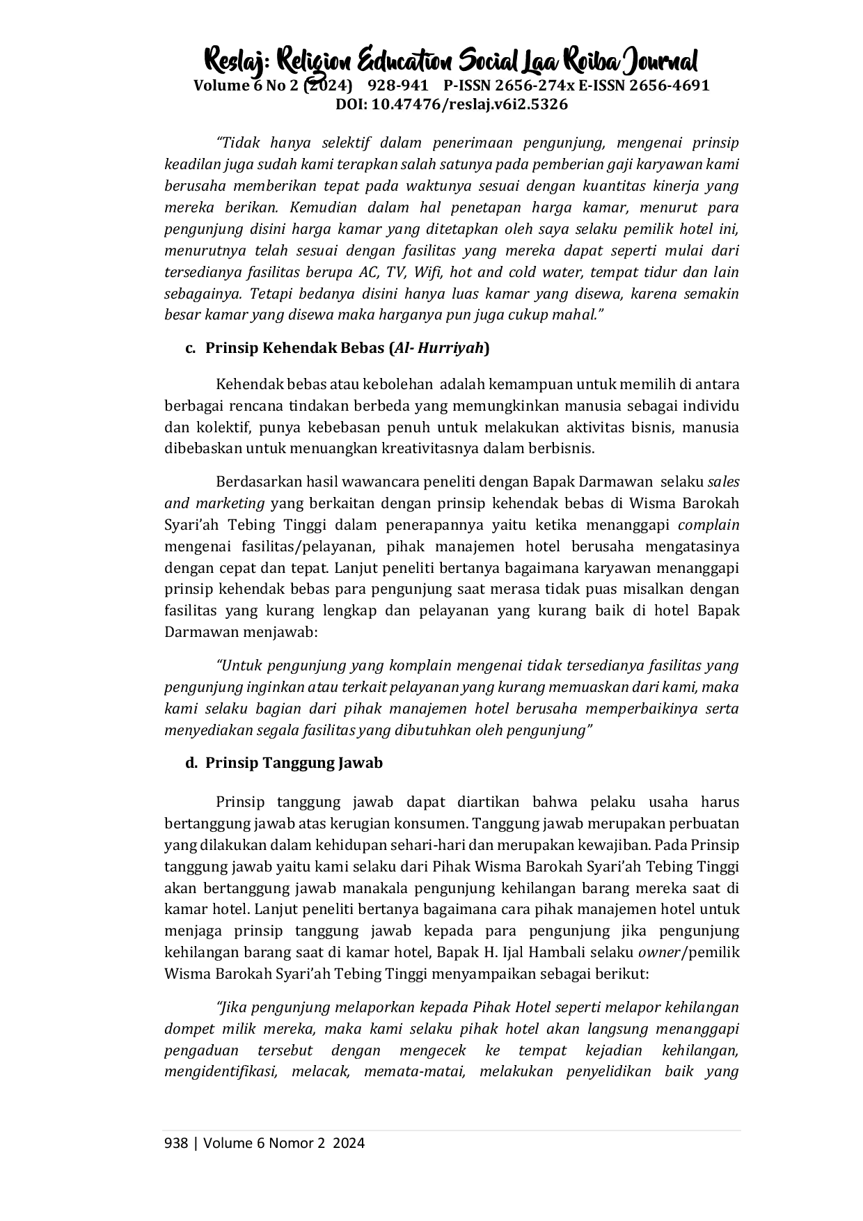 juris Implementasi Marketing Syari ah dalam Perspektif Ekonomi Islam pada Wisma Barokah Syari ah Tebing Tinggi