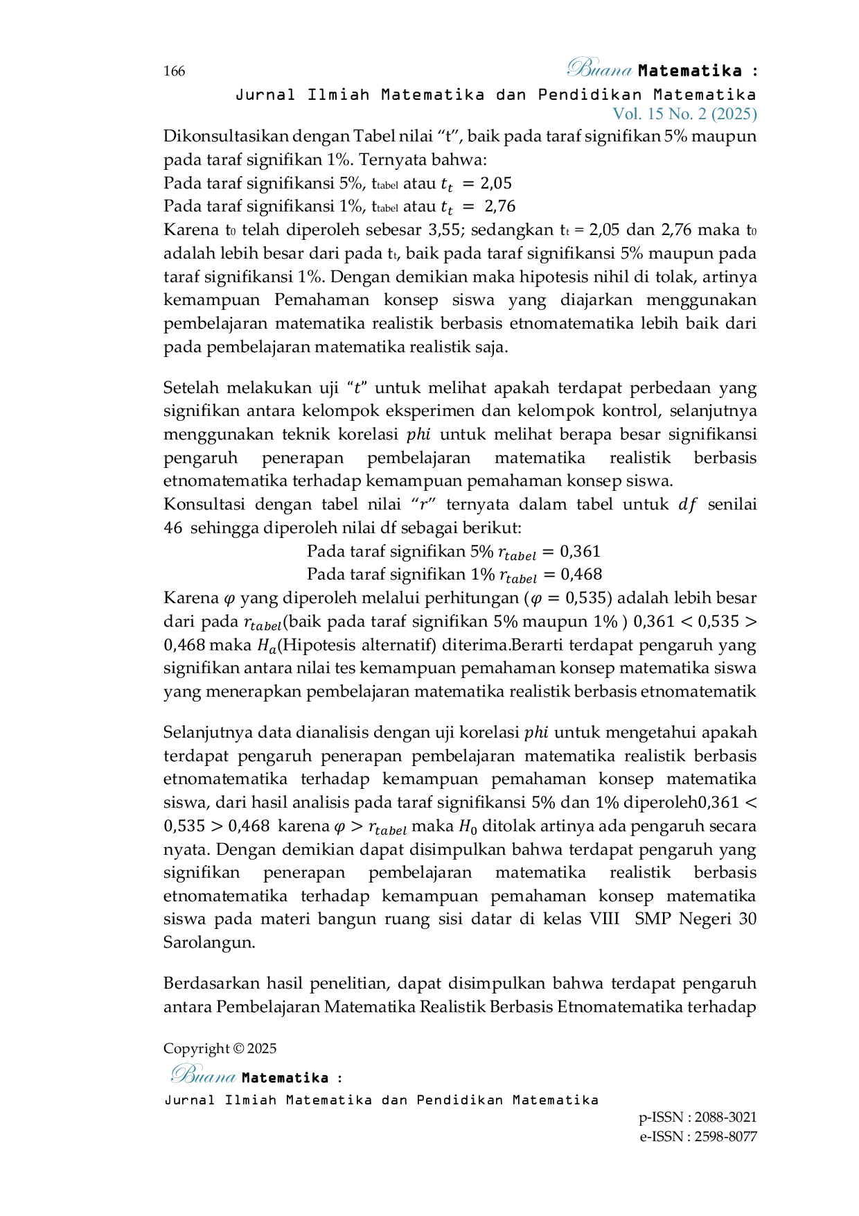 JURIS Pengaruh Pembelajaran Matematika Realistik Berbasis Etnomatematika Terhadap Kemampuan Pemahaman Konsep Matematika