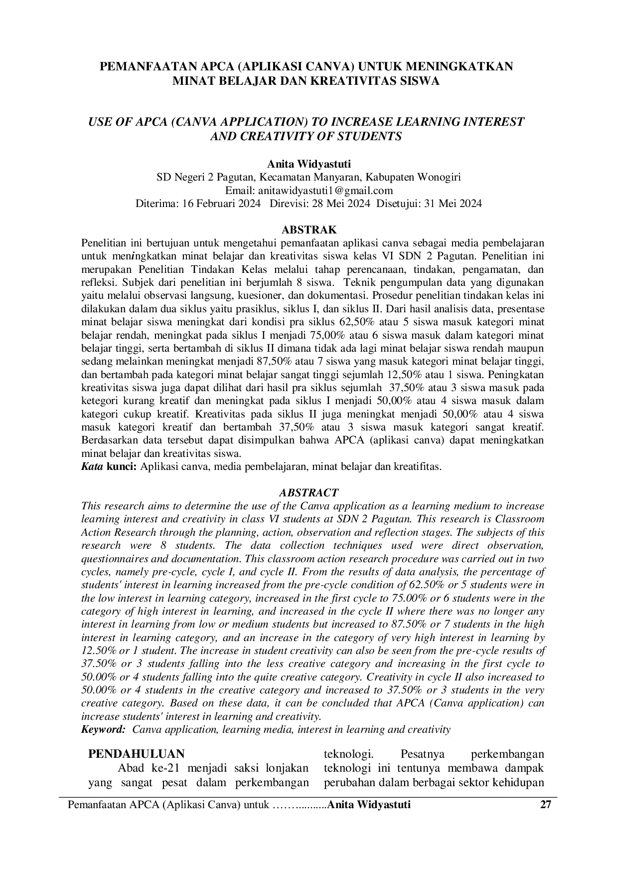 JURIS Pemanfaatan Apca Aplikasi Canva Untuk Meningkatkan Minat Belajar Dan Kreativitas Siswa