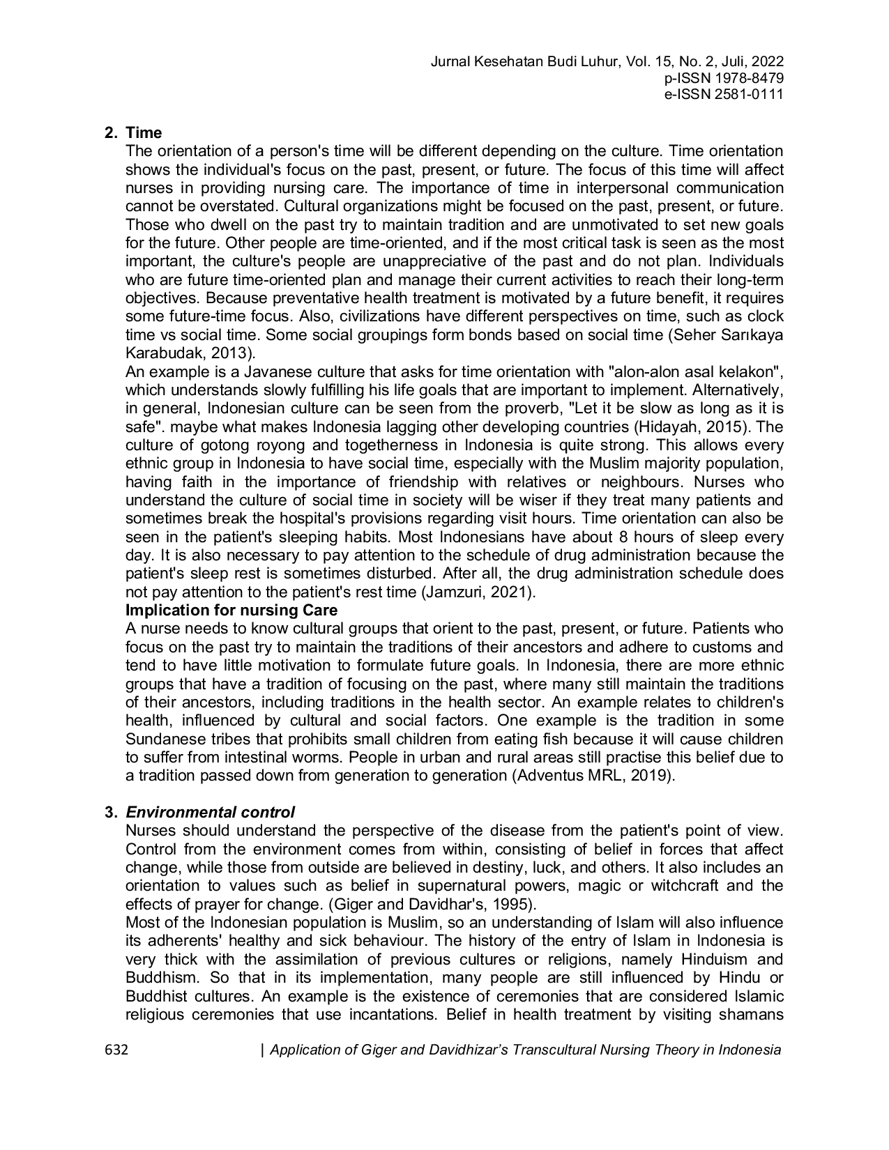 JURIS Applications of Giger and Davidhizar s Transcultural Nursing Theory in Indonesia