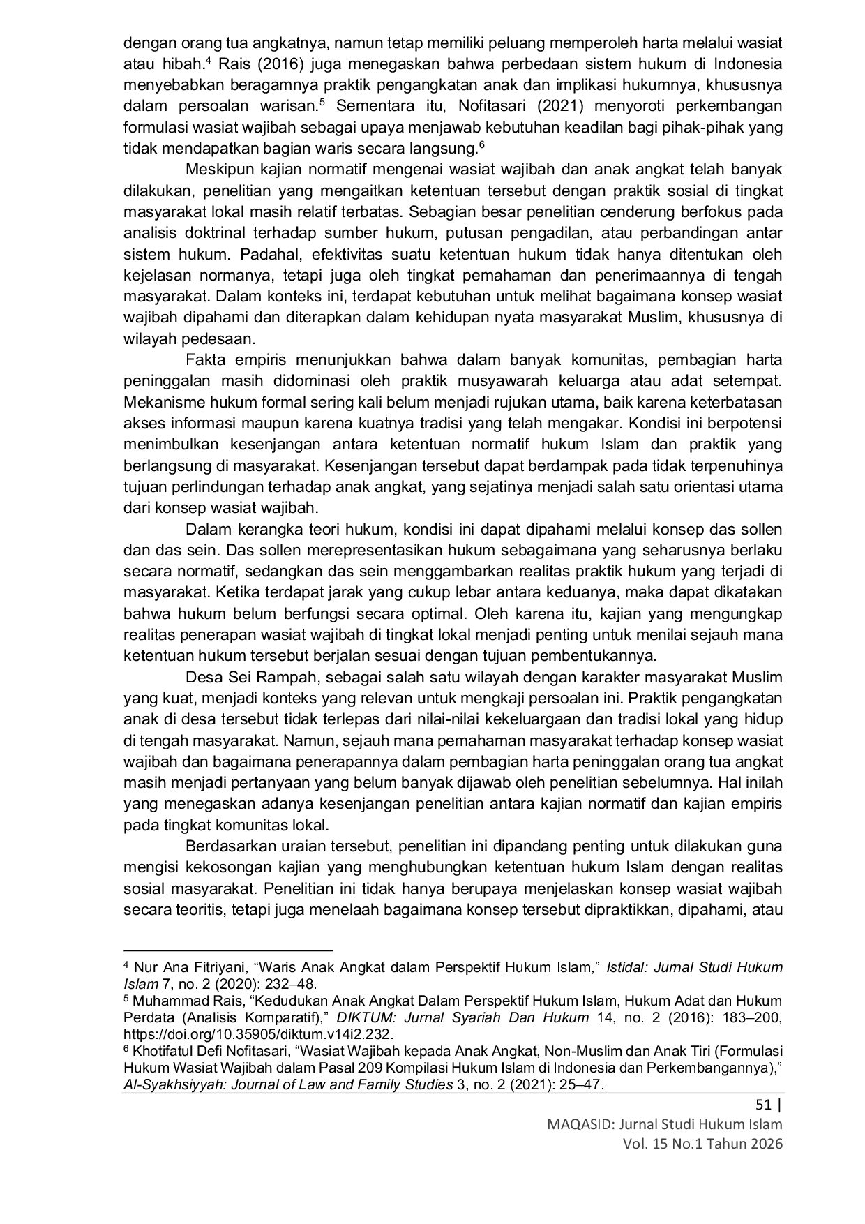 JURIS Praktik Wasiat Wajibah Bagi Anak Angkat Di Desa Sei Rampah Perspektif Maqashid Syariah