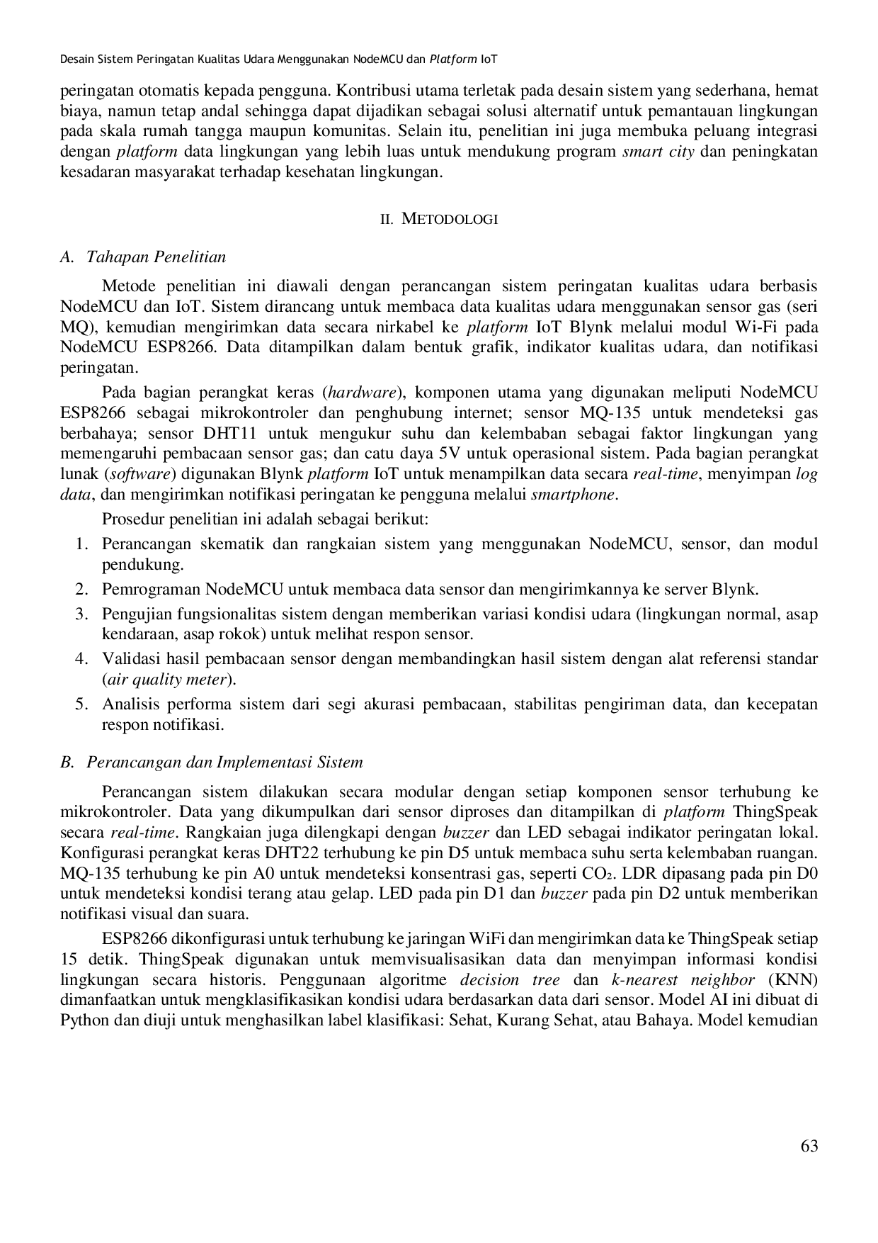 JURIS Air Quality Warning System Design Using NodeMCU and IoT Platform