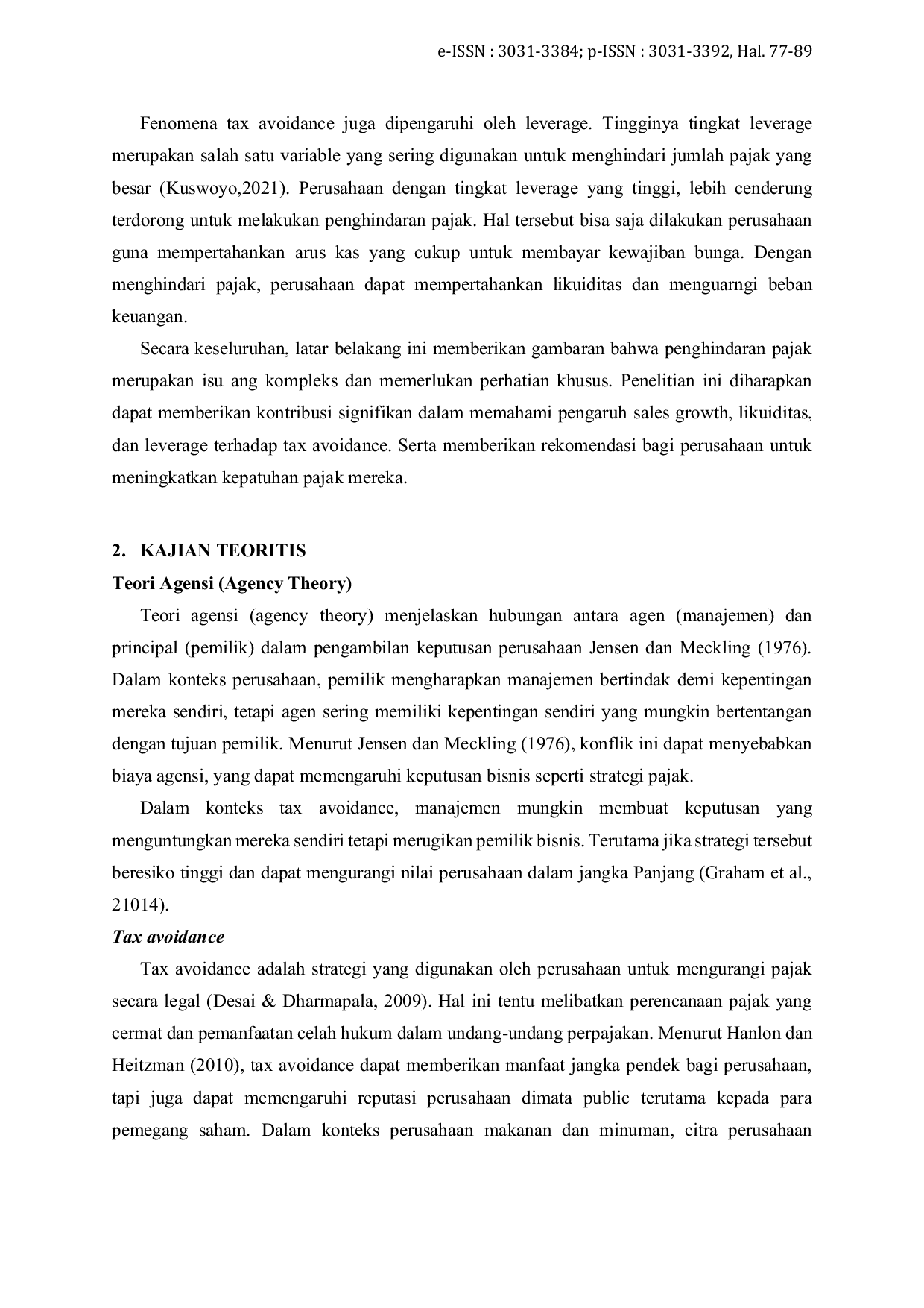 JURIS Pengaruh Sales Growth Likuiditas dan Leverage terhadap Tax Avoidance pada Perusahaan Makanan dan Minuman yang Terdaftar di BEI Periode Tahun 2021 2023