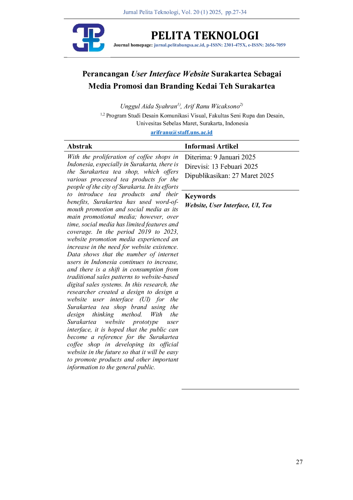 JURIS Perancangan User Interface Website Surakartea Sebagai Media Promosi Dan Branding Kedai Teh Surakartea