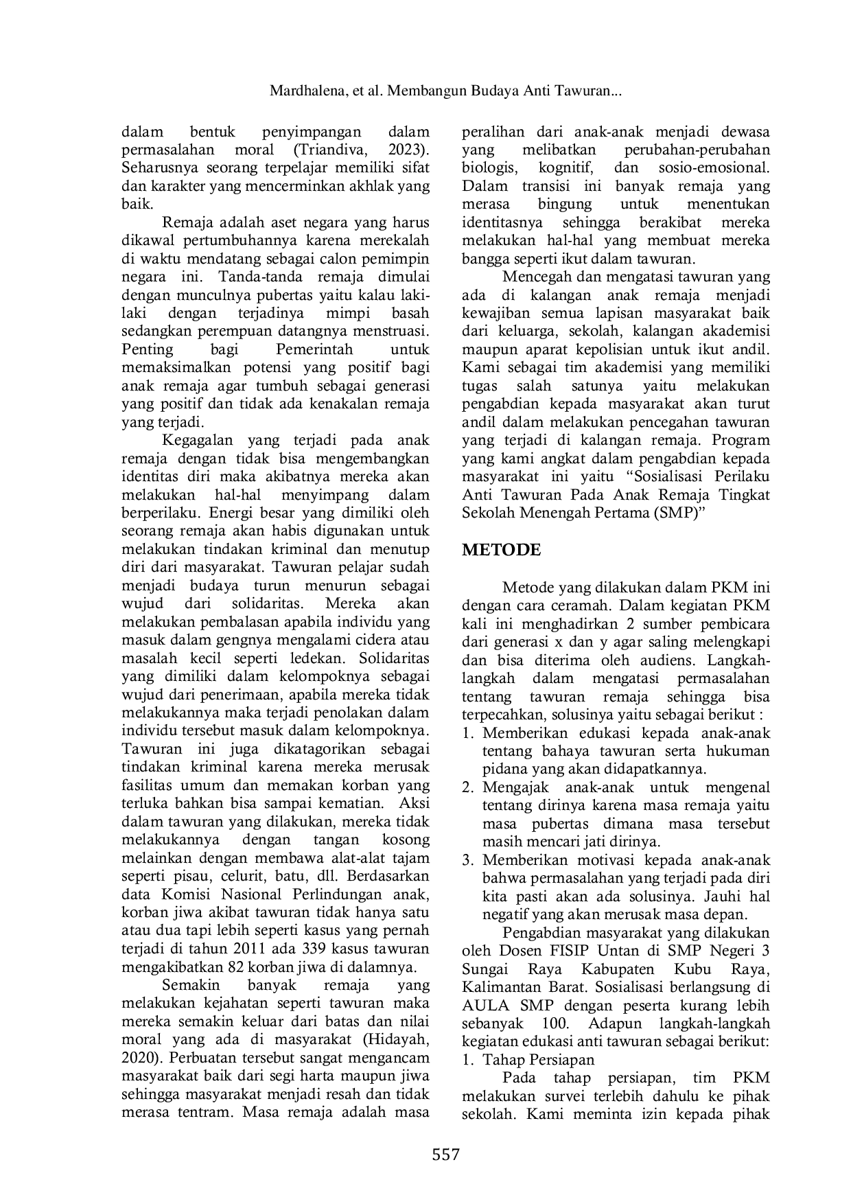 JURIS Membangun Budaya Anti Tawuran di Kalangan Remaja SMP Melalui Sosialisasi Edukatif