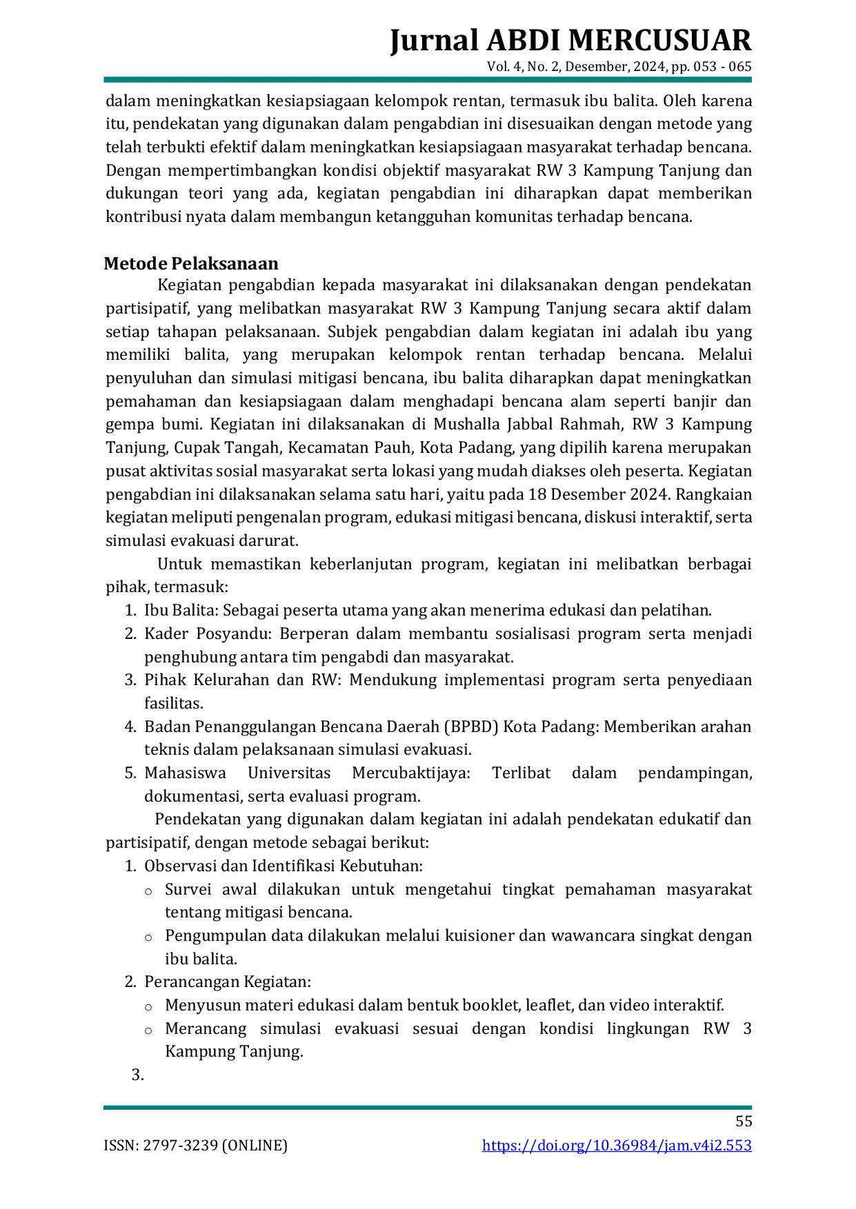 JURIS Penyuluhan Masyarakat Dalam Mitigasi Bencana Pada Ibu Balita Di Rw 3 Kampung Tanjung Cupak Tangah Kecamatan Pauh Kota Padang