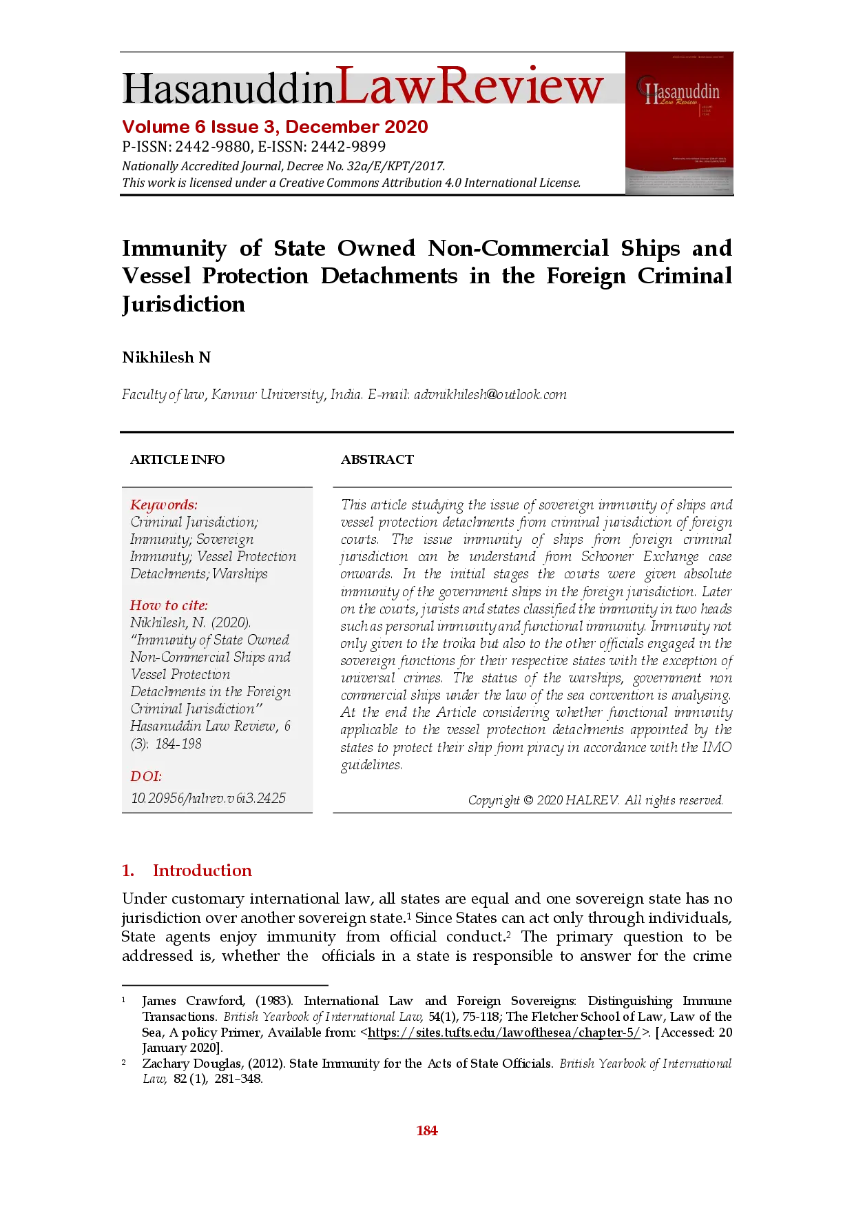juris Immunity of State Owned Non Commercial Ships and Vessel Protection Detachments in the Foreign Criminal Jurisdiction
