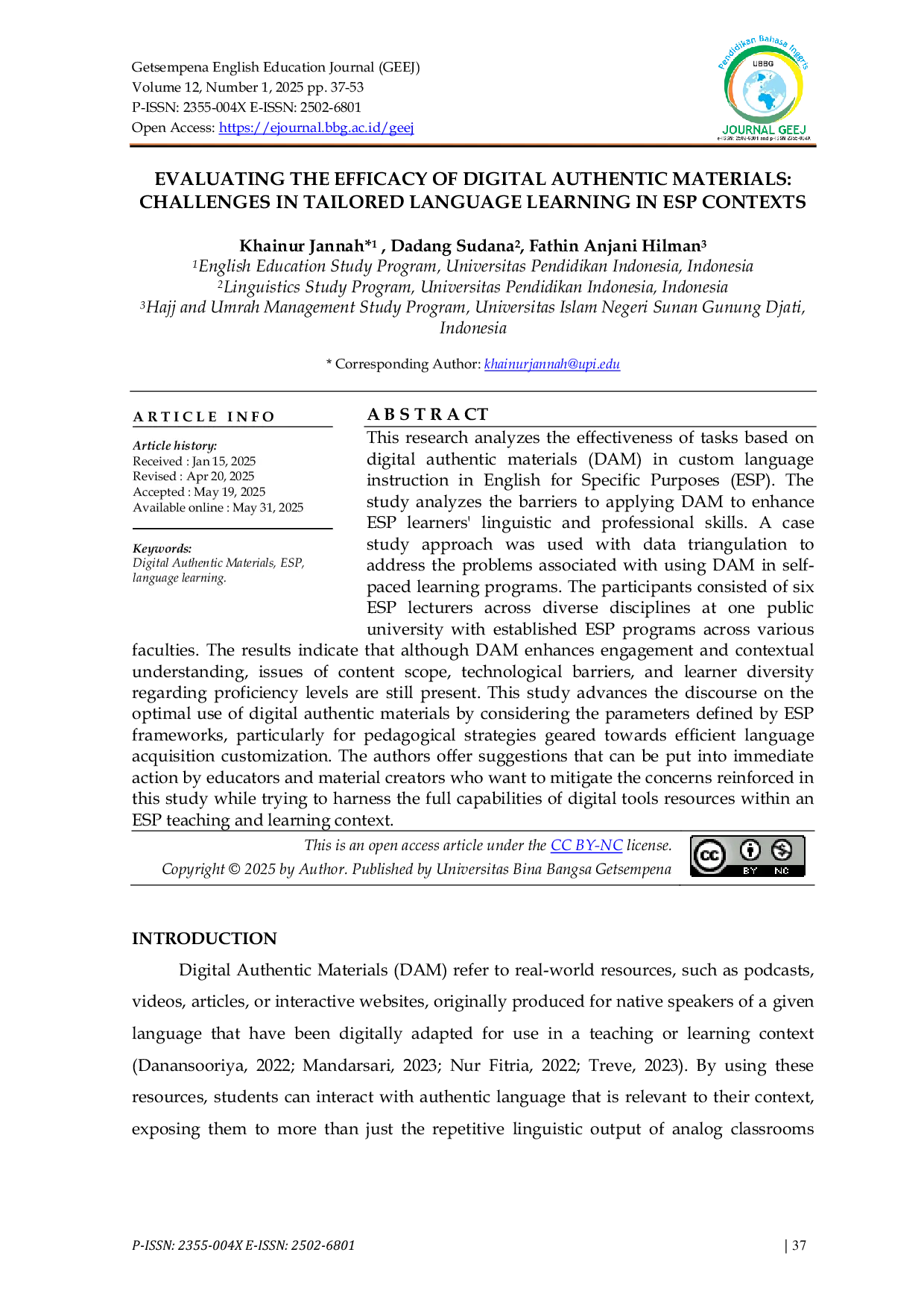 JURIS Evaluating The Efficacy Of Digital Authentic Materials Challenges In Tailored Language Learning In Esp Contexts