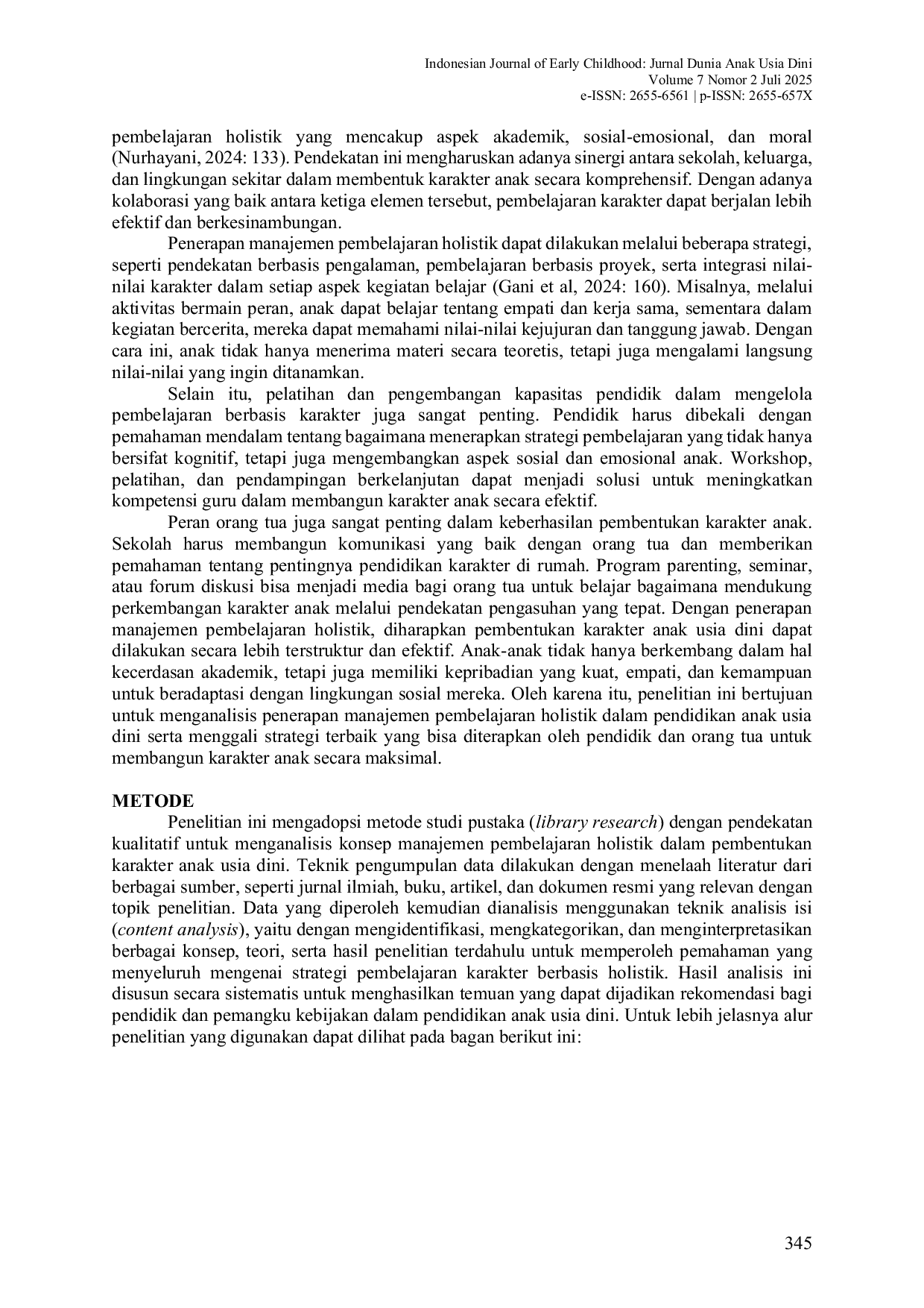 JURIS Manajemen Holistik pada Kurikulum Pendidikan Karakter Anak Usia