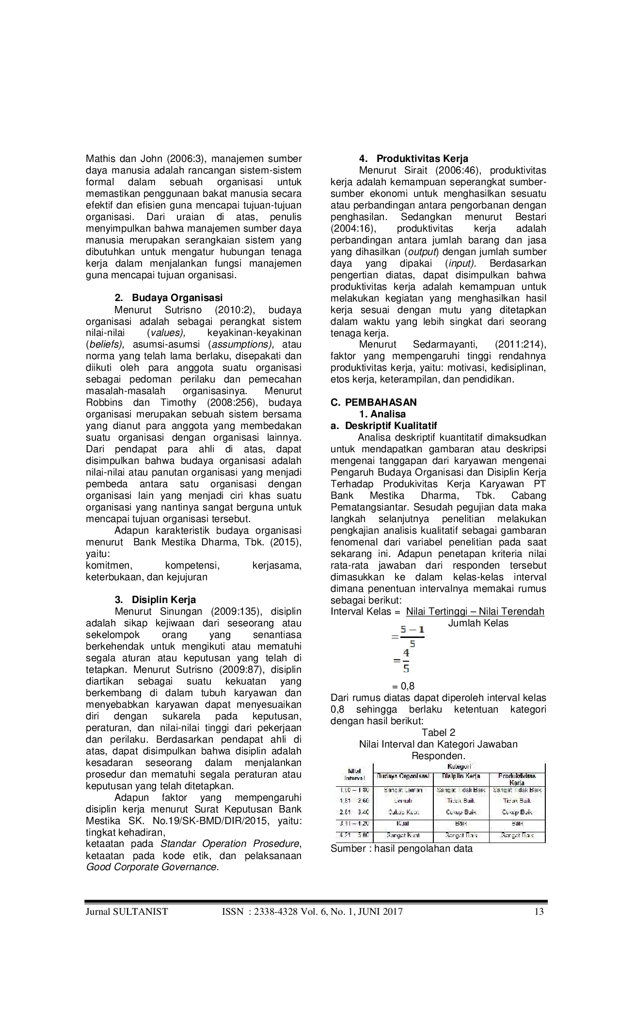 JURIS Pengaruh Budaya Organisasi dan Disiplin Kerja Terhadap Produktivitas Kerja Karyawan Pada PT Bank Mestika Dharma Tbk Cabang Pematangsiantar