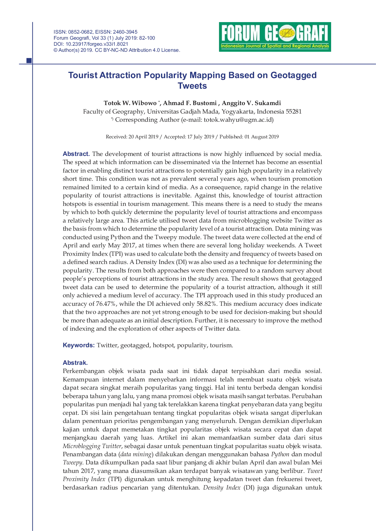 JURIS Tourist Attraction Popularity Mapping based on Geotagged Tweets
