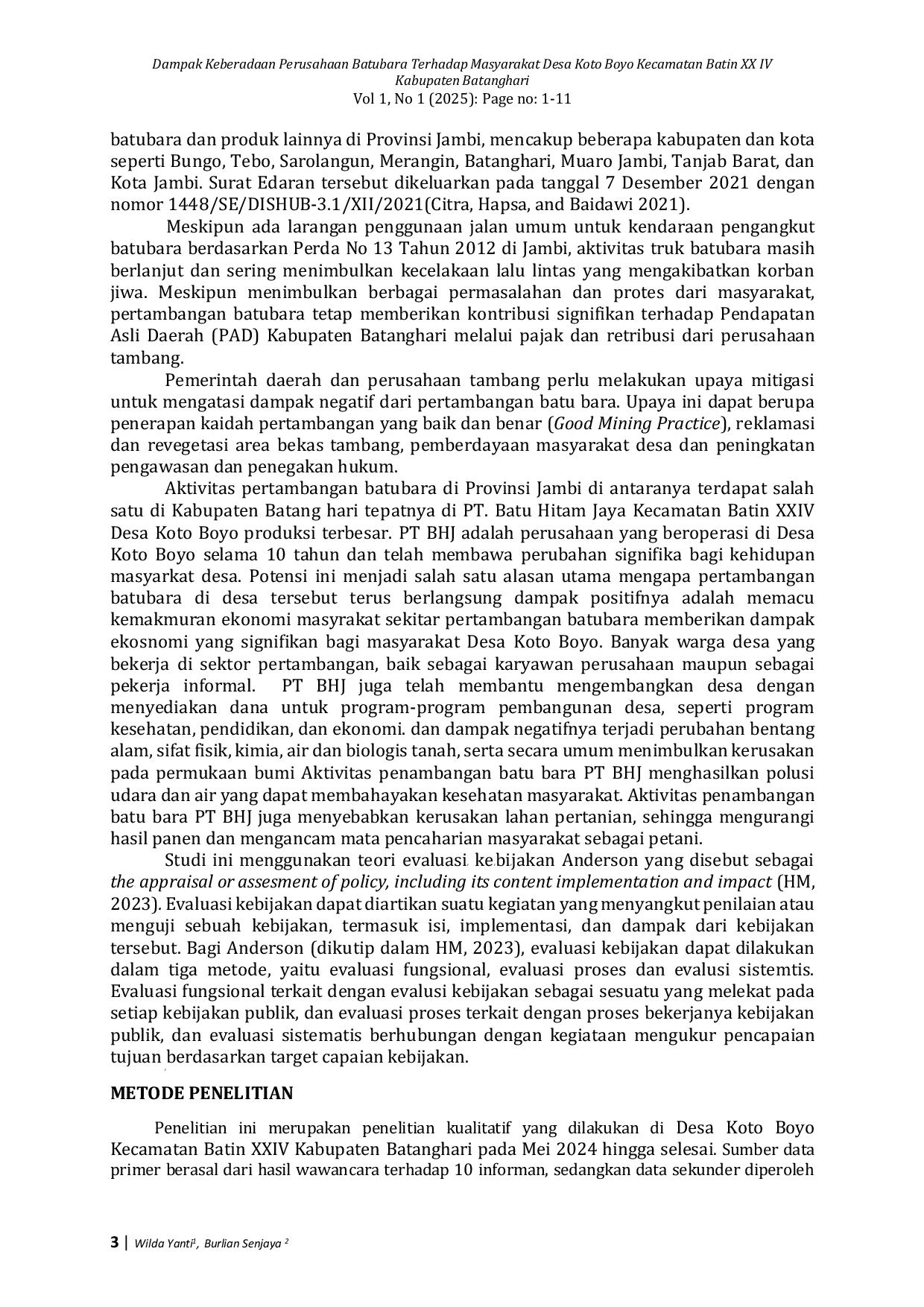 JURIS Dampak Keberadaan Perusahaan Batubara Terhadap Masyarakat Desa Koto Boyo Kecamatan Batin XX IV Kabupaten Batanghari