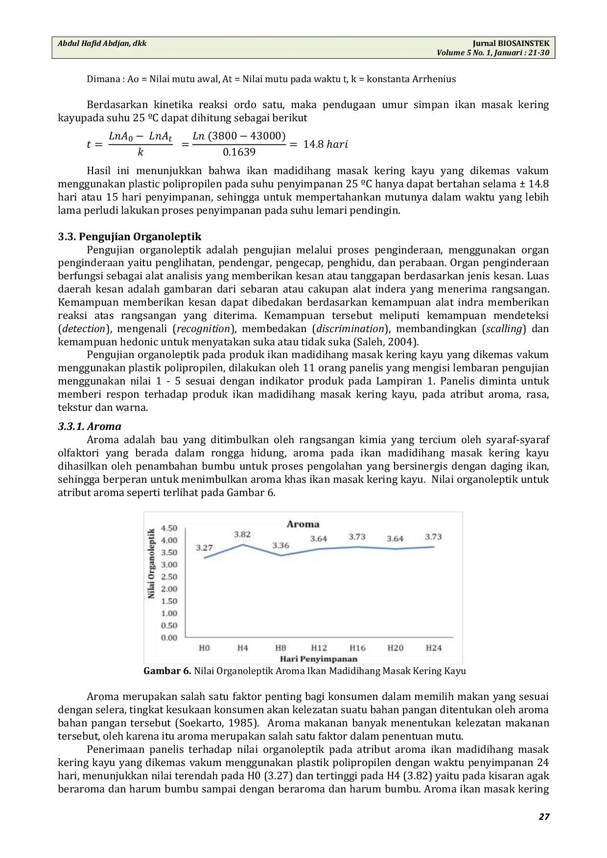 JURIS Penentuan Umur Simpan Ikan Madidihang Masak Kering Kayu dalam Kemasan Plastik Polipropilen Menggunakan Model Arrhenius