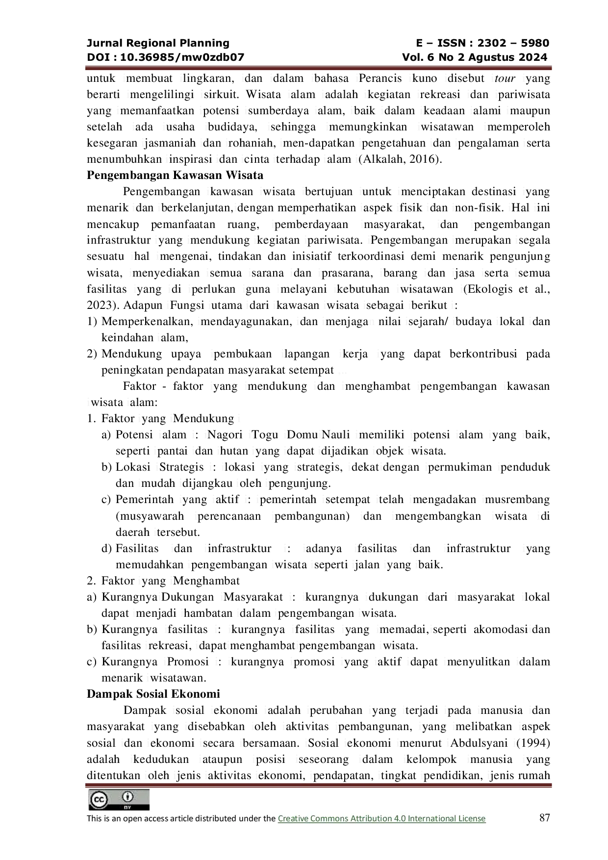 JURIS Dampak Pengembangan Kawasan Wisata Alam Salbe Terhadap Sosial Dan Ekonomi Masyarakat Studi Kasus Nagori Togu Domu Nauli Kecamatan Dolok Pardamean Kabupaten Simalungun