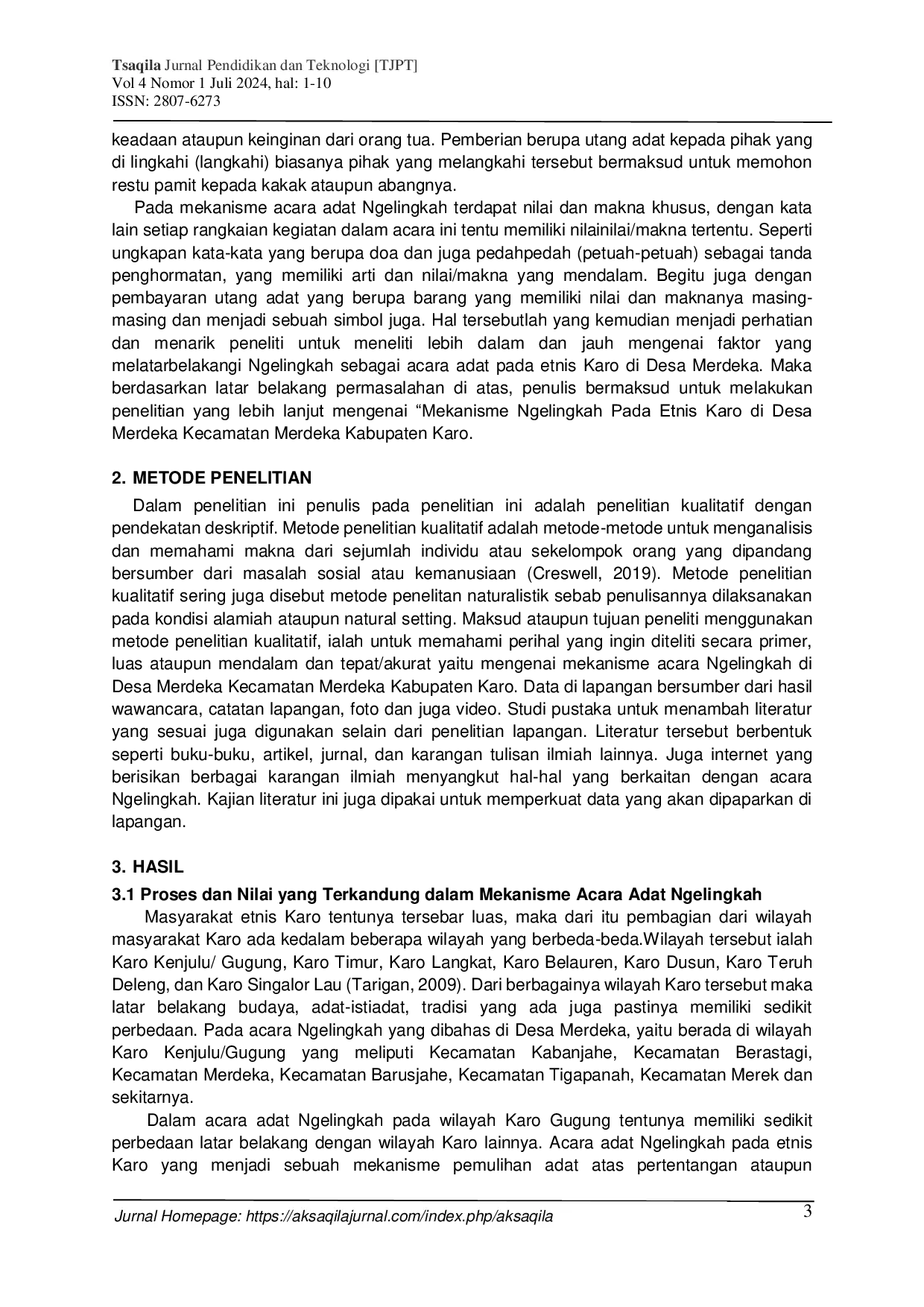 JURIS Mekanisme Ngelingkah pada Etnis Karo di Desa Merdeka Kecamatan Merdeka Kabupaten Karo